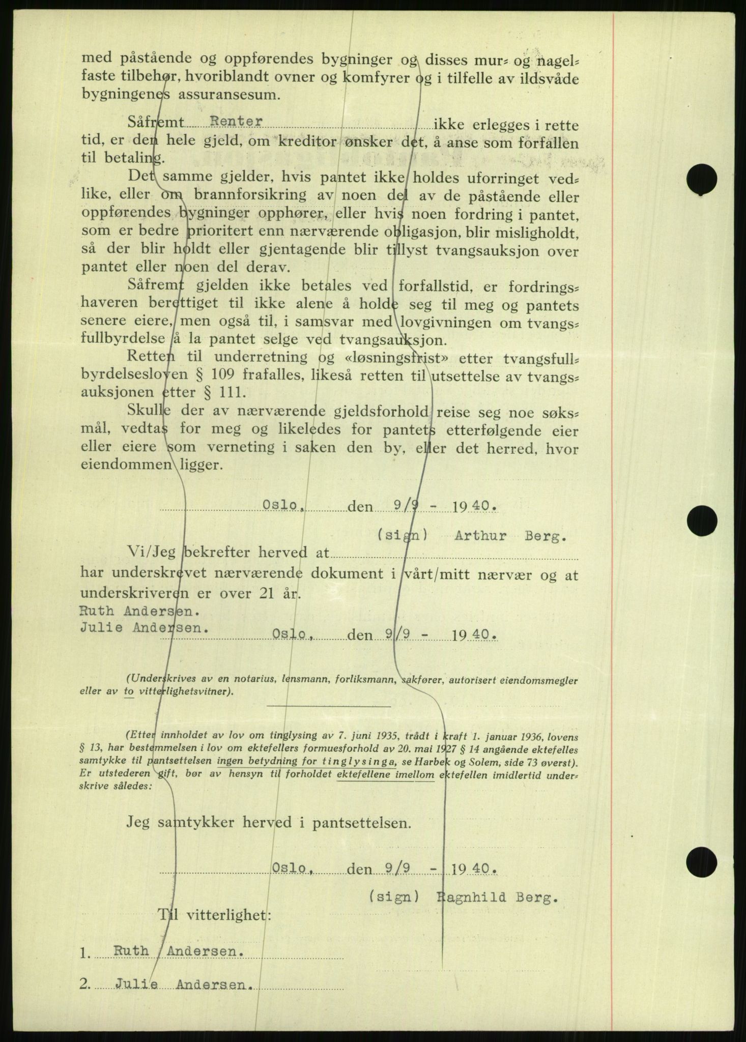 Nedenes sorenskriveri, AV/SAK-1221-0006/G/Gb/Gbb/L0001: Pantebok nr. I, 1939-1942, Dagboknr: 1001/1940