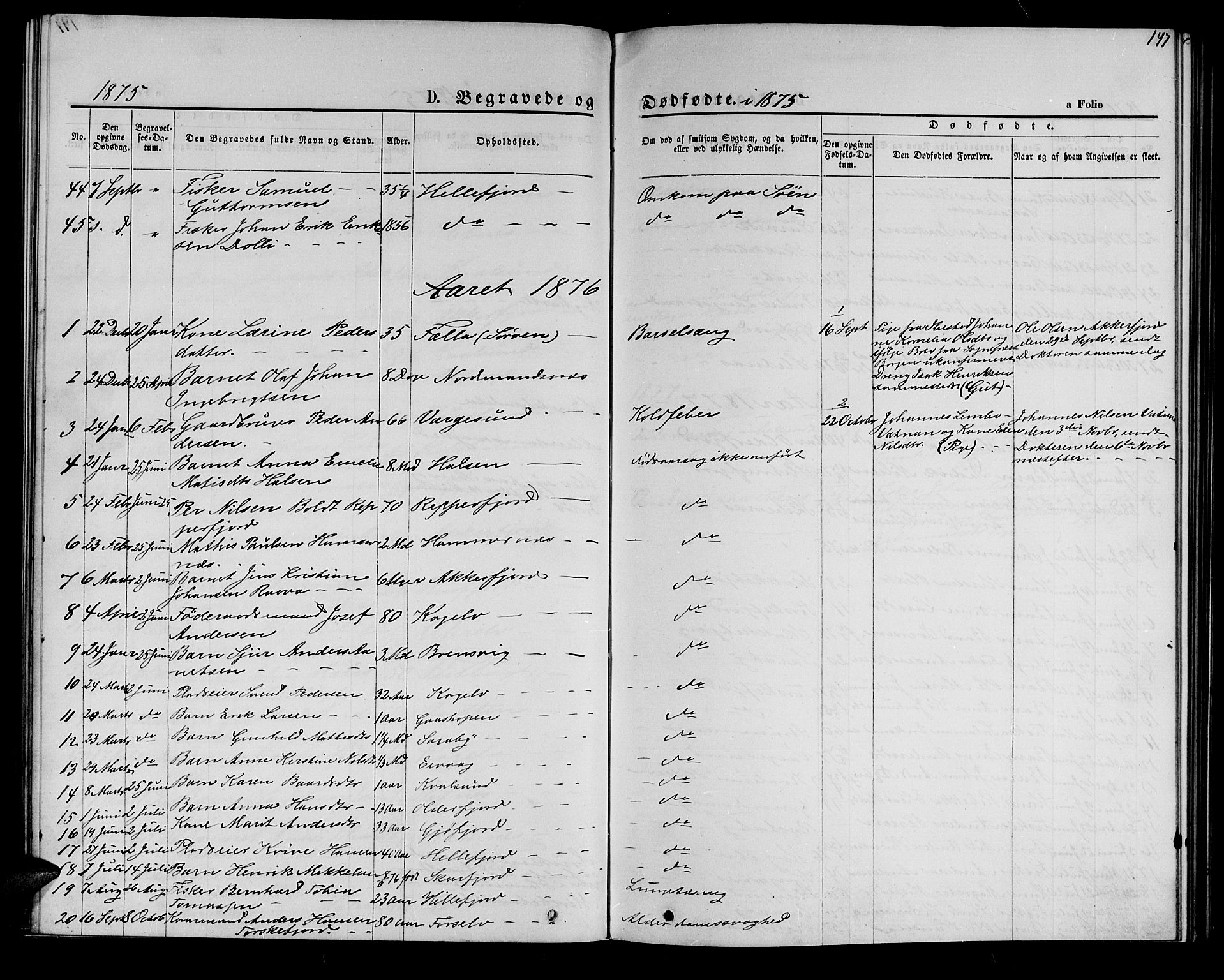 Hammerfest sokneprestkontor, AV/SATØ-S-1347/H/Hb/L0005.klokk: Klokkerbok nr. 5, 1869-1884, s. 147