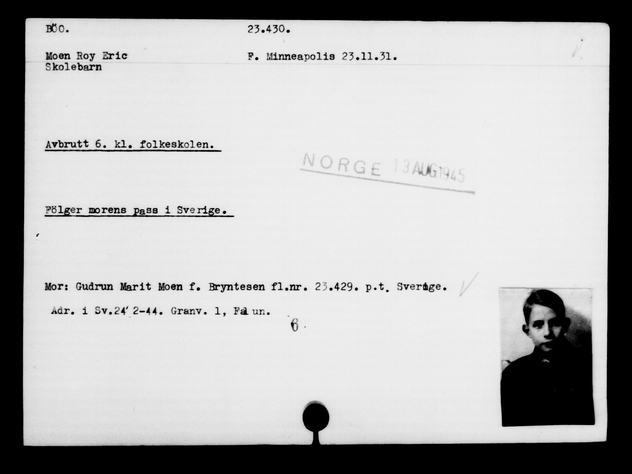 Utenriksstasjonene, Legasjonen i Stockholm, Flyktningkontoret, AV/RA-S-6753/V/Va/L0010: Kjesäterkartoteket, flyktninger med registreringsnr. 22000-25314, 1940-1945, s. 1525