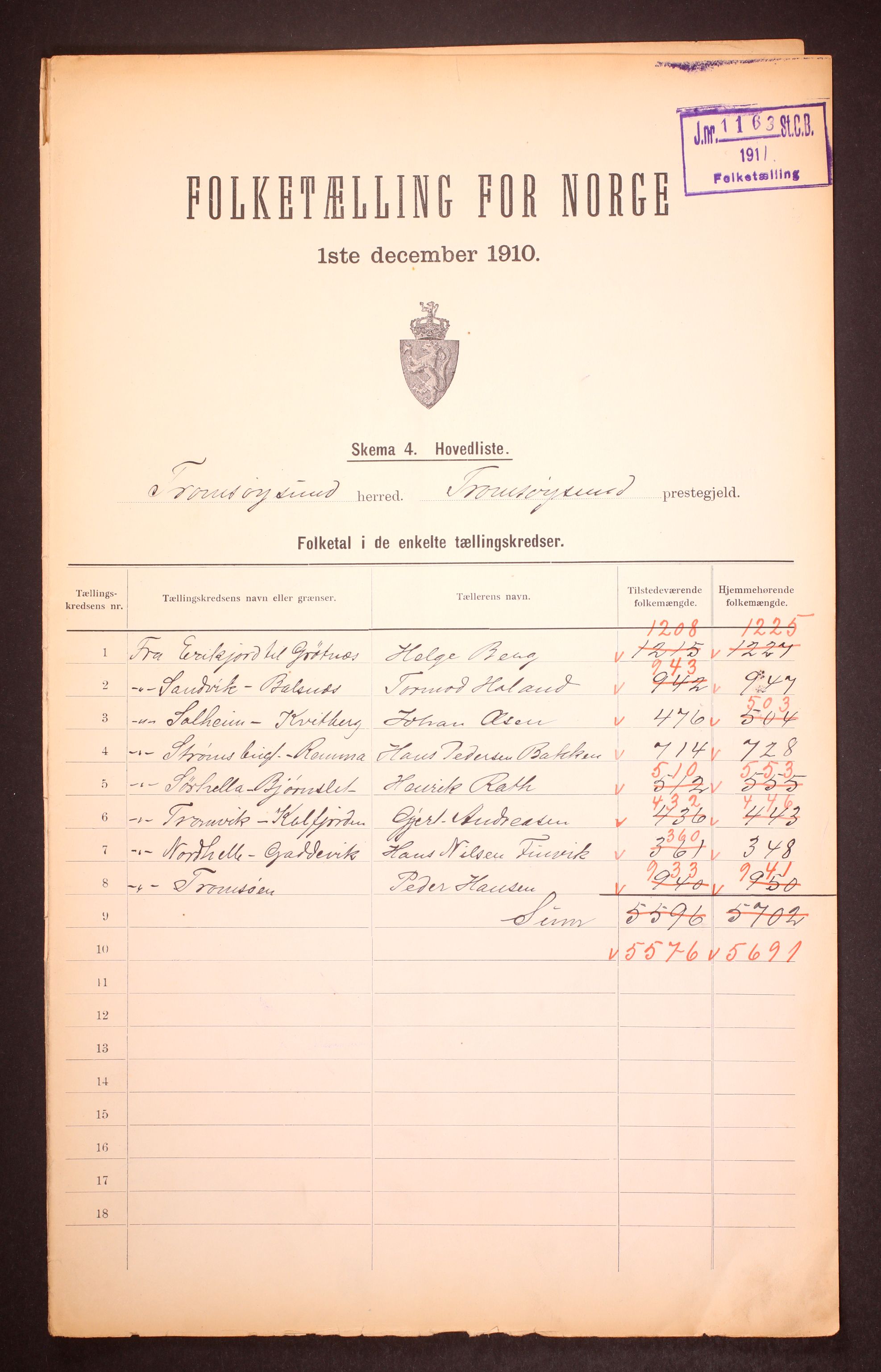 RA, Folketelling 1910 for 1934 Tromsøysund herred, 1910, s. 4