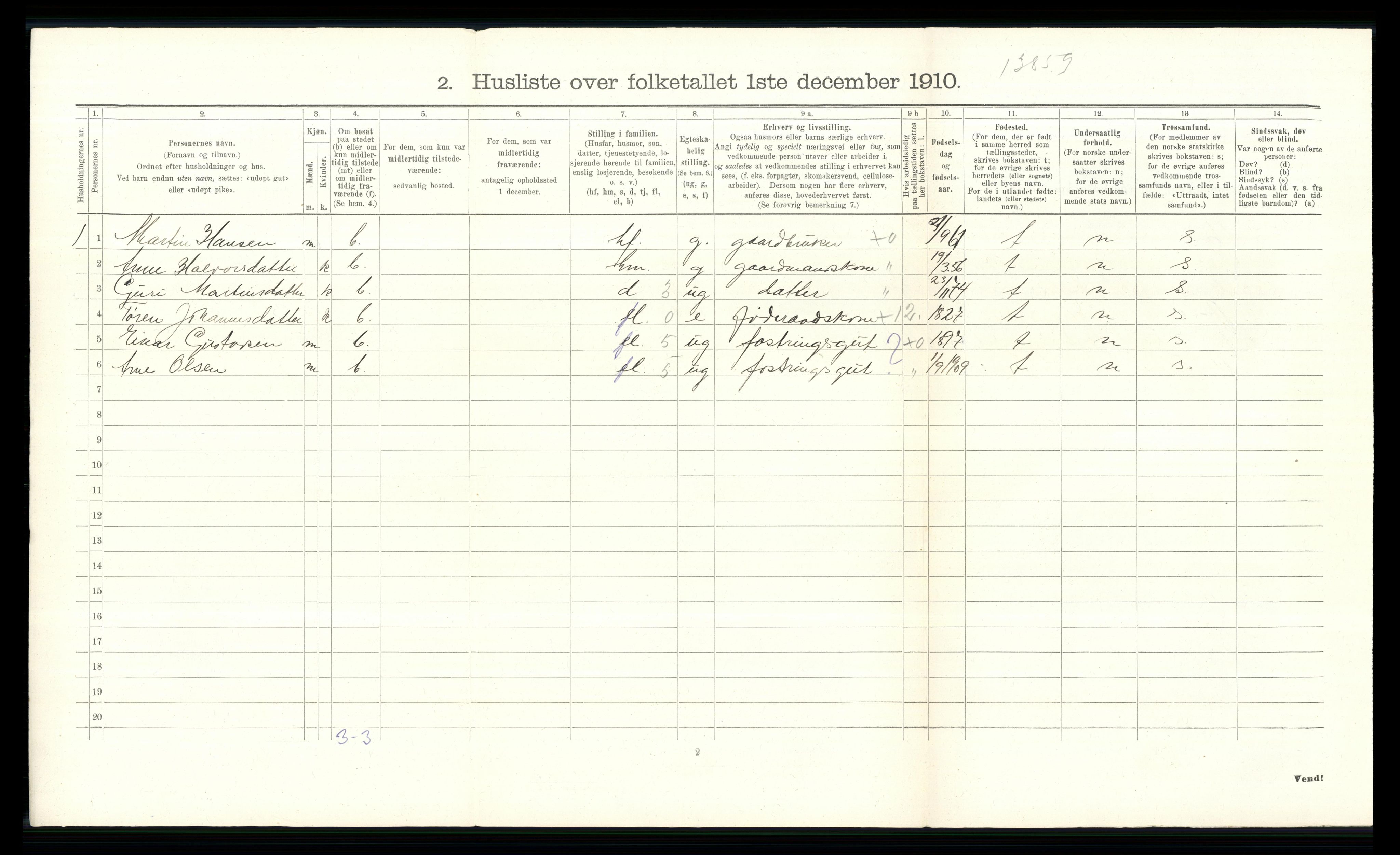 RA, Folketelling 1910 for 0540 Sør-Aurdal herred, 1910, s. 734