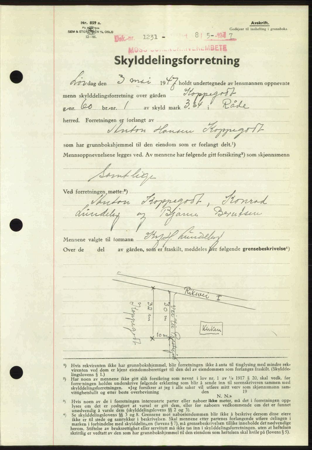 Moss sorenskriveri, SAO/A-10168: Pantebok nr. A17, 1947-1947, Dagboknr: 1231/1947