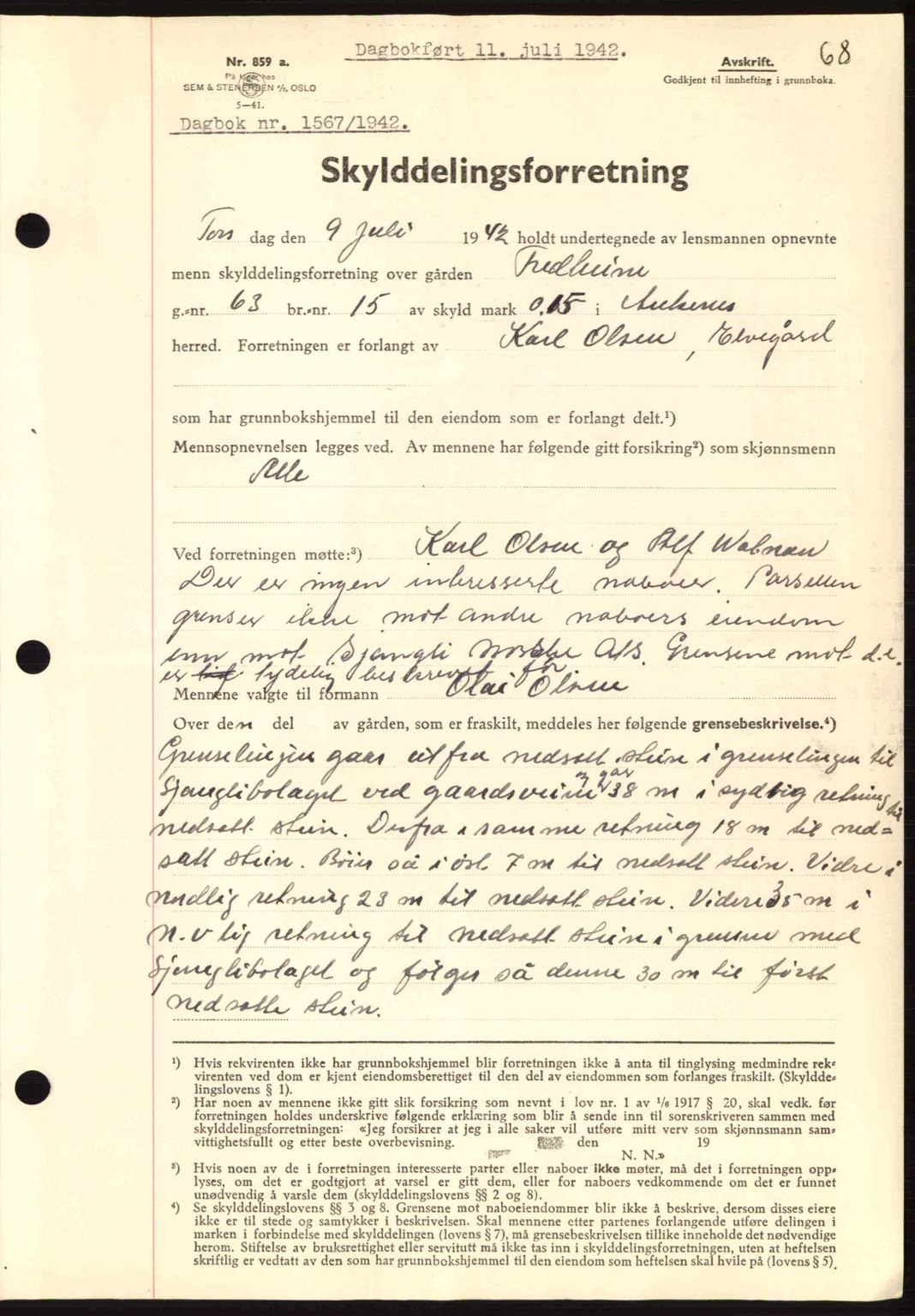 Steigen og Ofoten sorenskriveri, AV/SAT-A-0030/1/2/2C: Pantebok nr. A9-12, 1942-1946, Dagboknr: 1567/1942