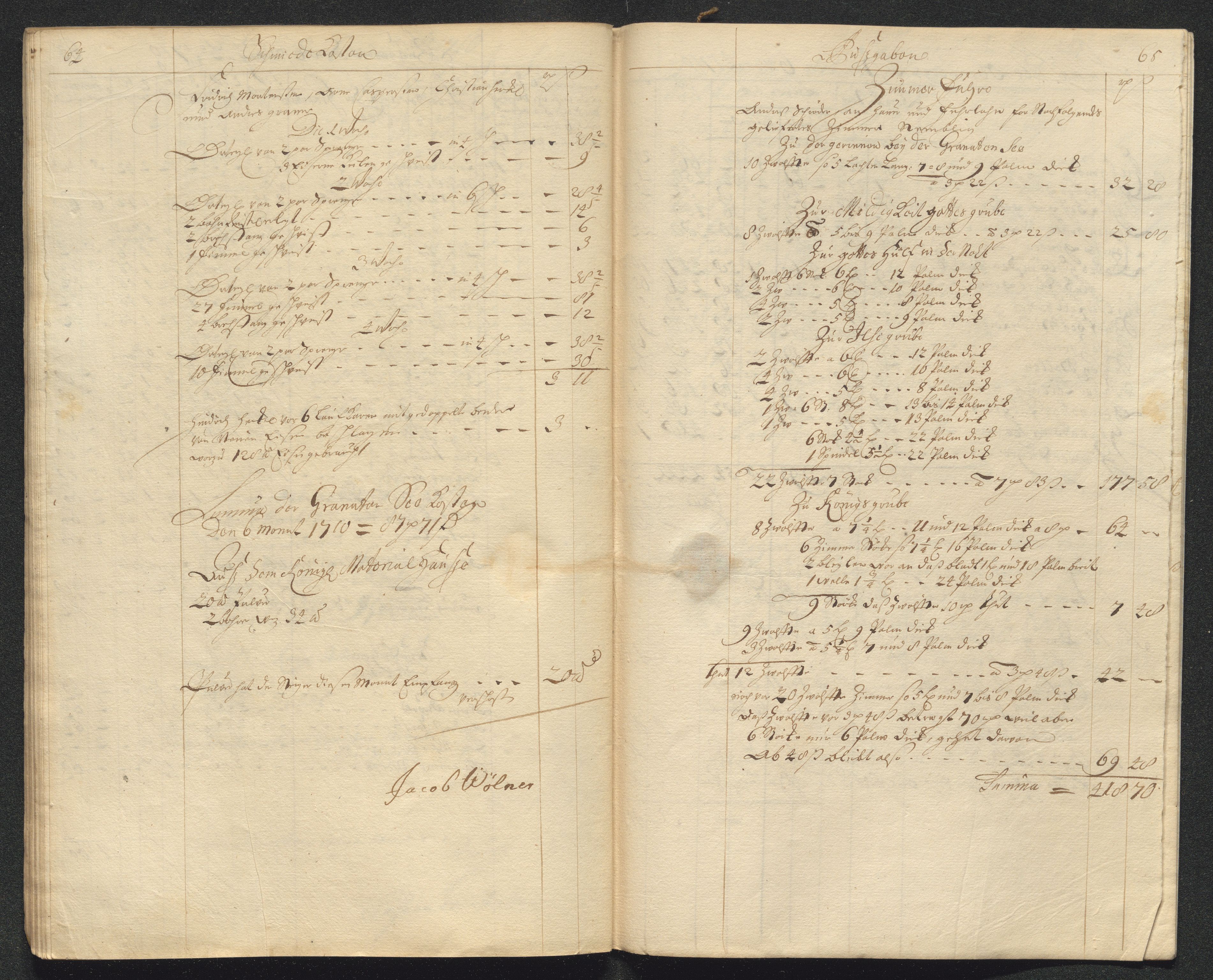 Kongsberg Sølvverk 1623-1816, AV/SAKO-EA-3135/001/D/Dc/Dcd/L0098: Utgiftsregnskap for gruver m.m. , 1710, s. 234
