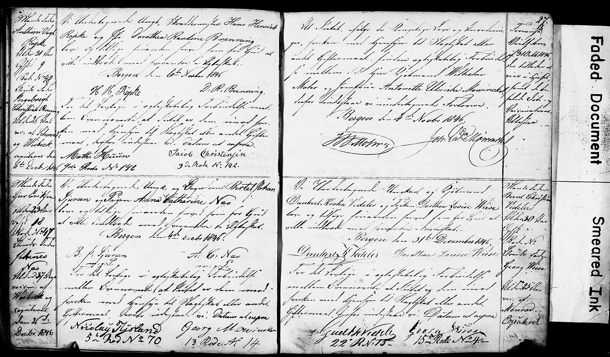 Domkirken sokneprestembete, SAB/A-74801: Forlovererklæringer nr. II.5.4, 1845-1852, s. 27