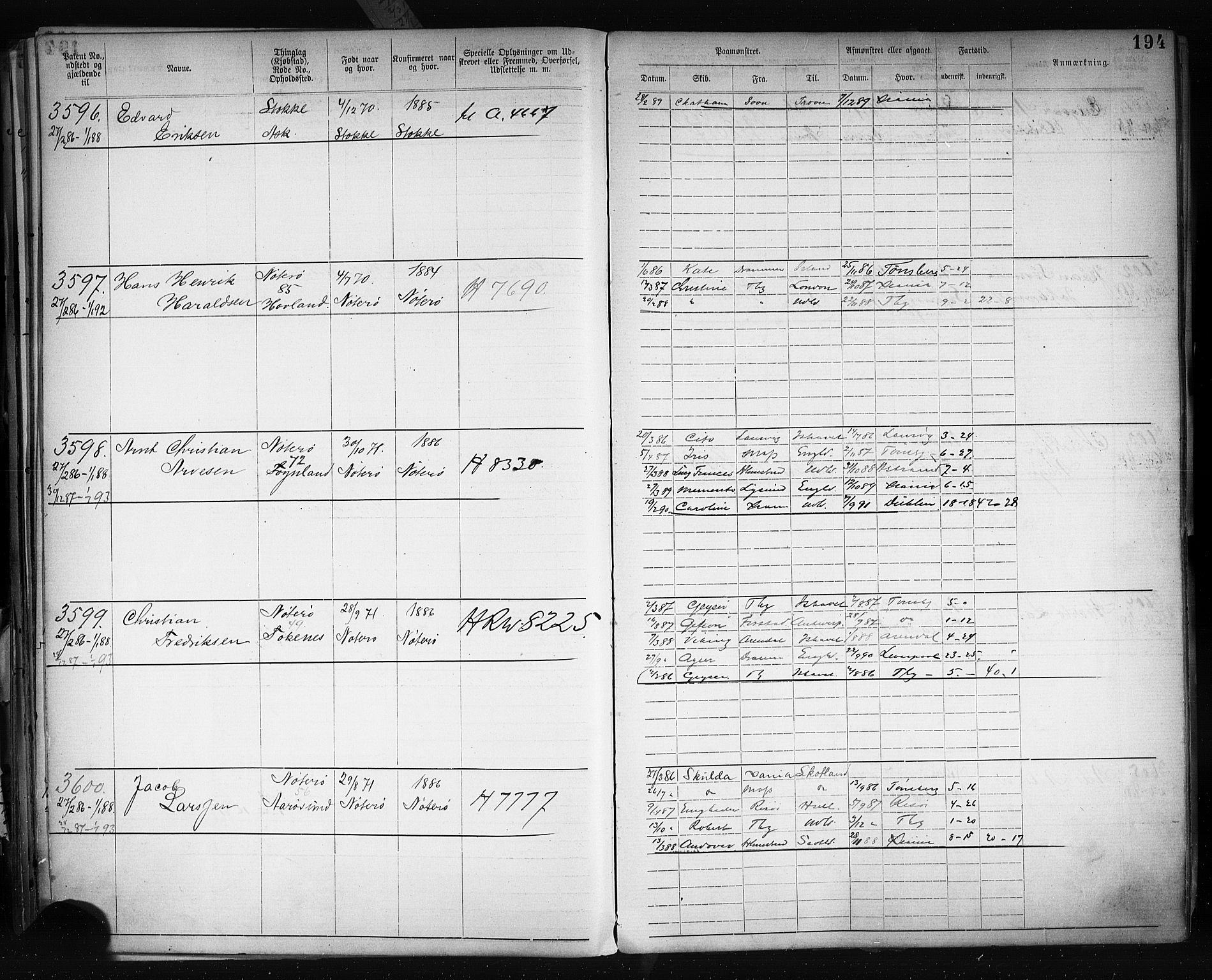 Tønsberg innrulleringskontor, AV/SAKO-A-786/F/Fb/L0003: Annotasjonsrulle Patent nr. 2646-5149, 1881-1892, s. 199