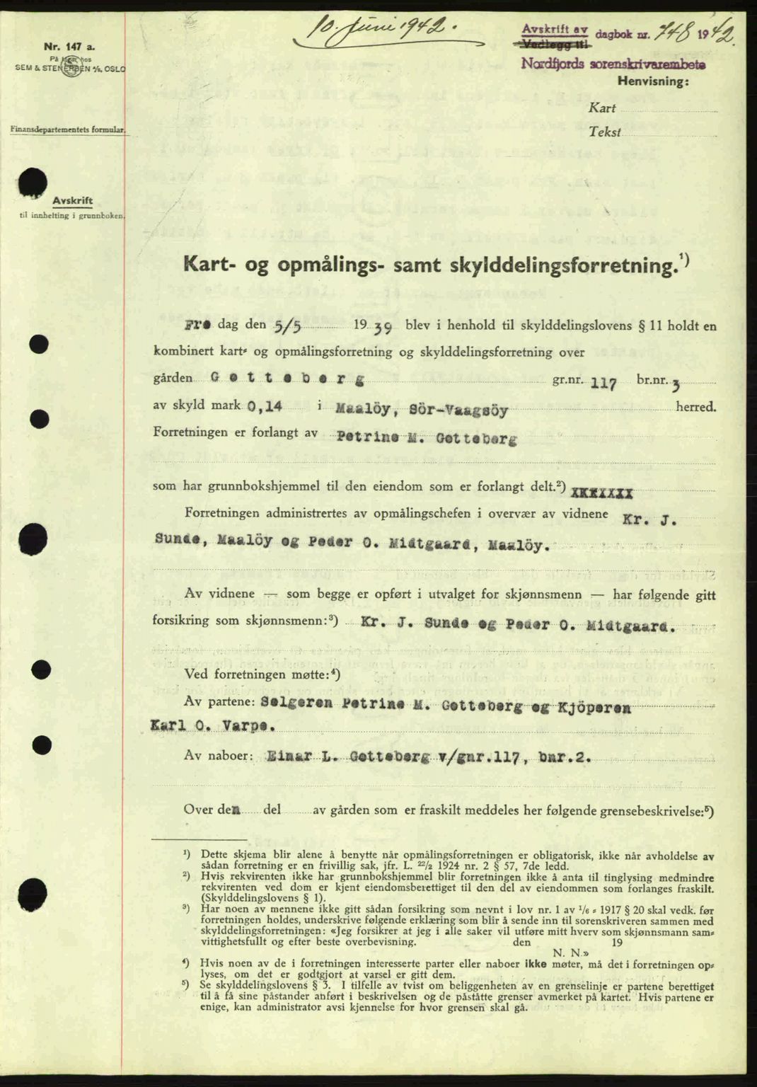 Nordfjord sorenskriveri, SAB/A-2801/02/02b/02bj/L0007: Pantebok nr. A7, 1941-1943, Dagboknr: 748/1942