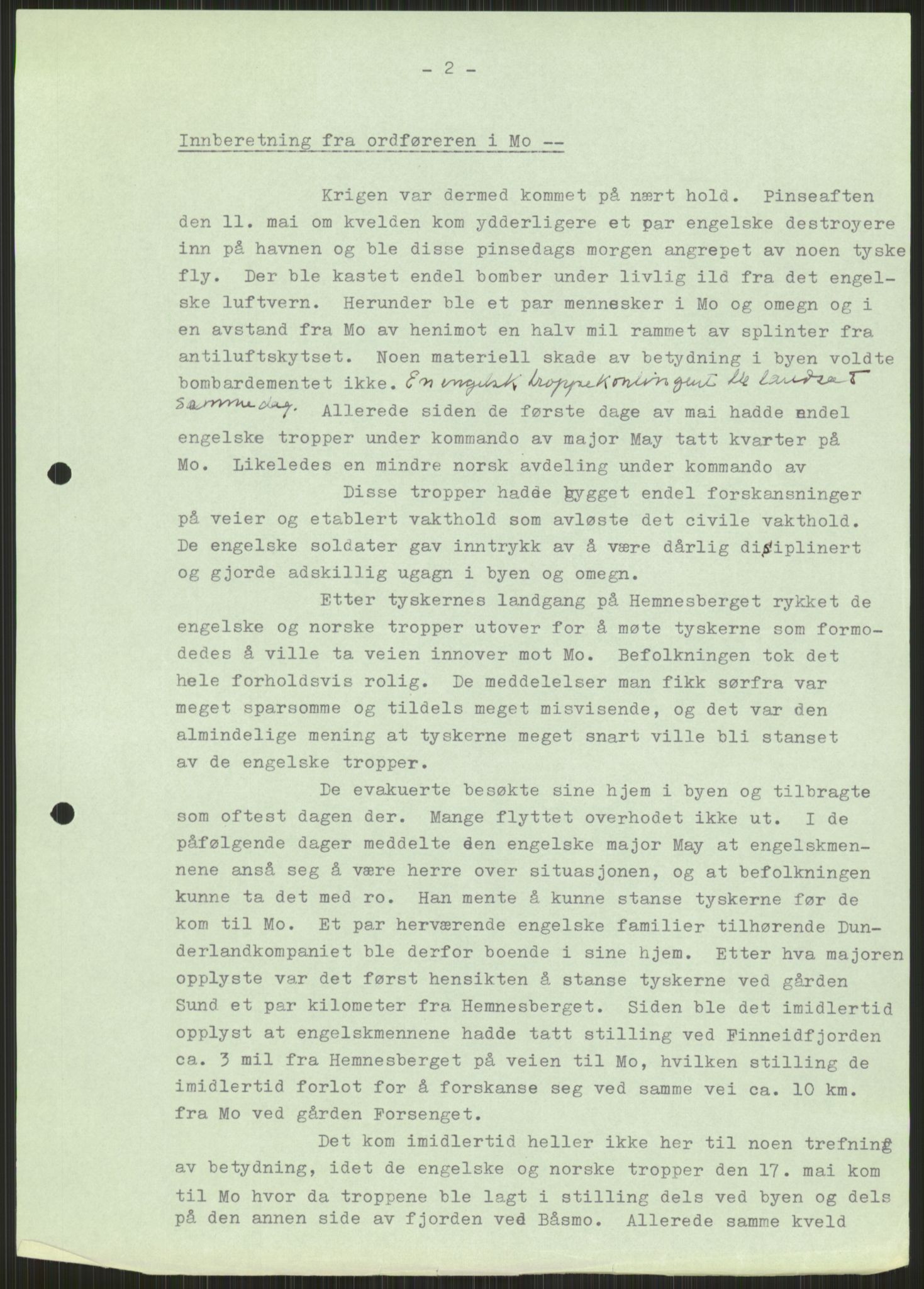 Forsvaret, Forsvarets krigshistoriske avdeling, AV/RA-RAFA-2017/Y/Ya/L0017: II-C-11-31 - Fylkesmenn.  Rapporter om krigsbegivenhetene 1940., 1940, s. 191