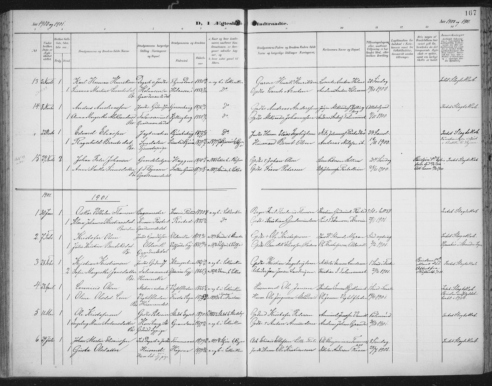 Ministerialprotokoller, klokkerbøker og fødselsregistre - Nord-Trøndelag, SAT/A-1458/701/L0011: Ministerialbok nr. 701A11, 1899-1915, s. 167
