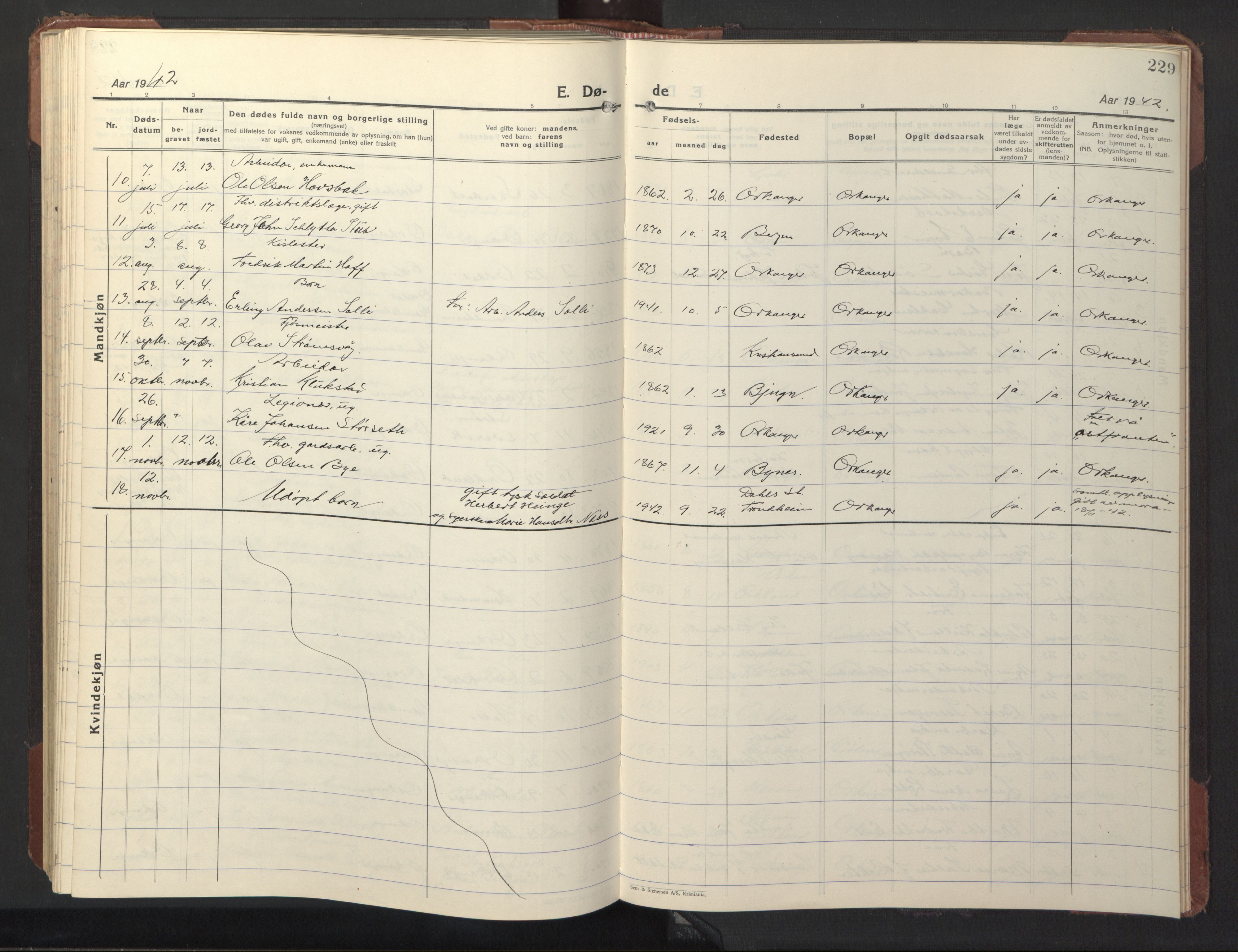 Ministerialprotokoller, klokkerbøker og fødselsregistre - Sør-Trøndelag, SAT/A-1456/669/L0832: Klokkerbok nr. 669C02, 1925-1953, s. 229