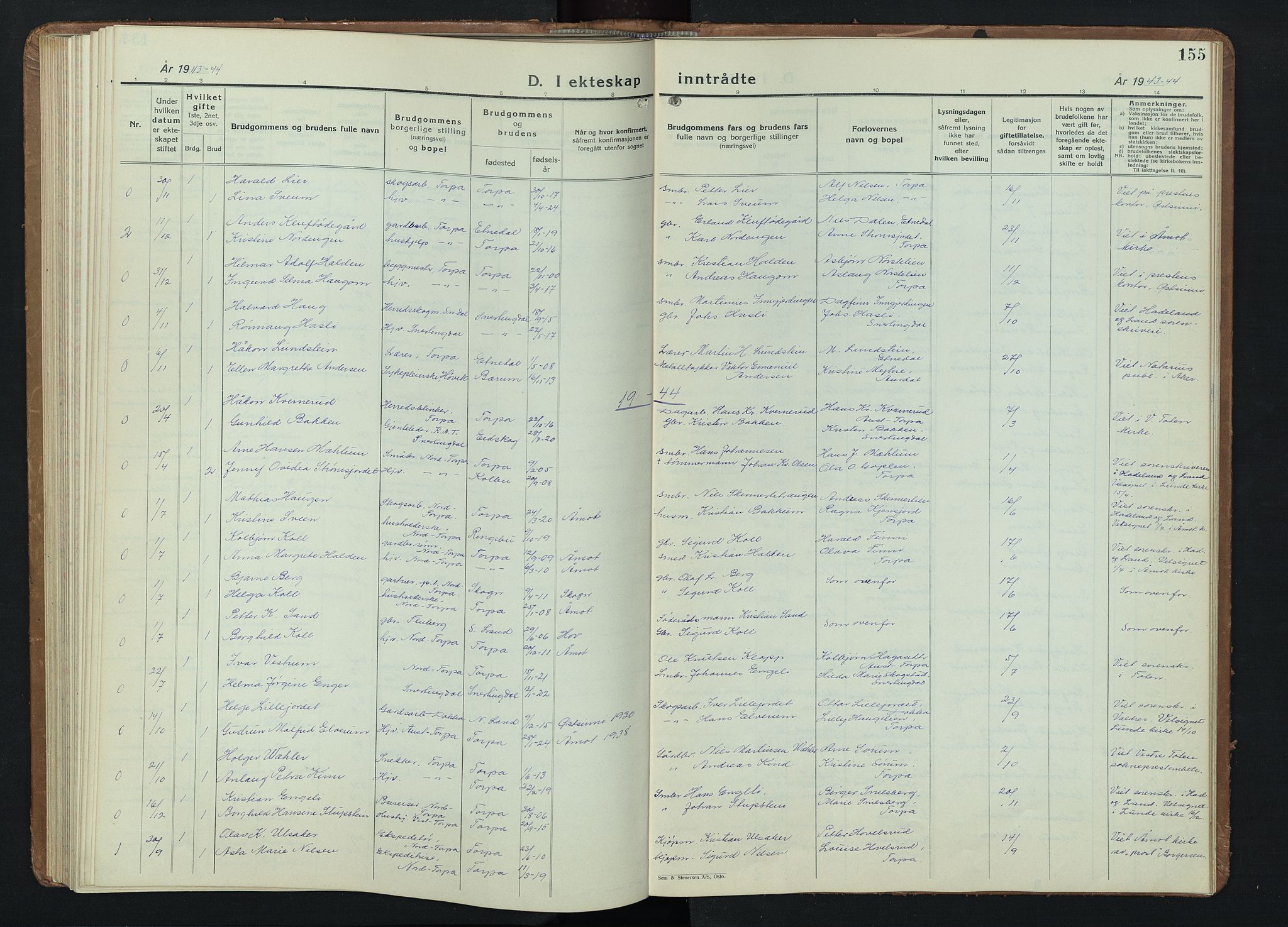 Nordre Land prestekontor, SAH/PREST-124/H/Ha/Hab/L0004: Klokkerbok nr. 4, 1935-1954, s. 155