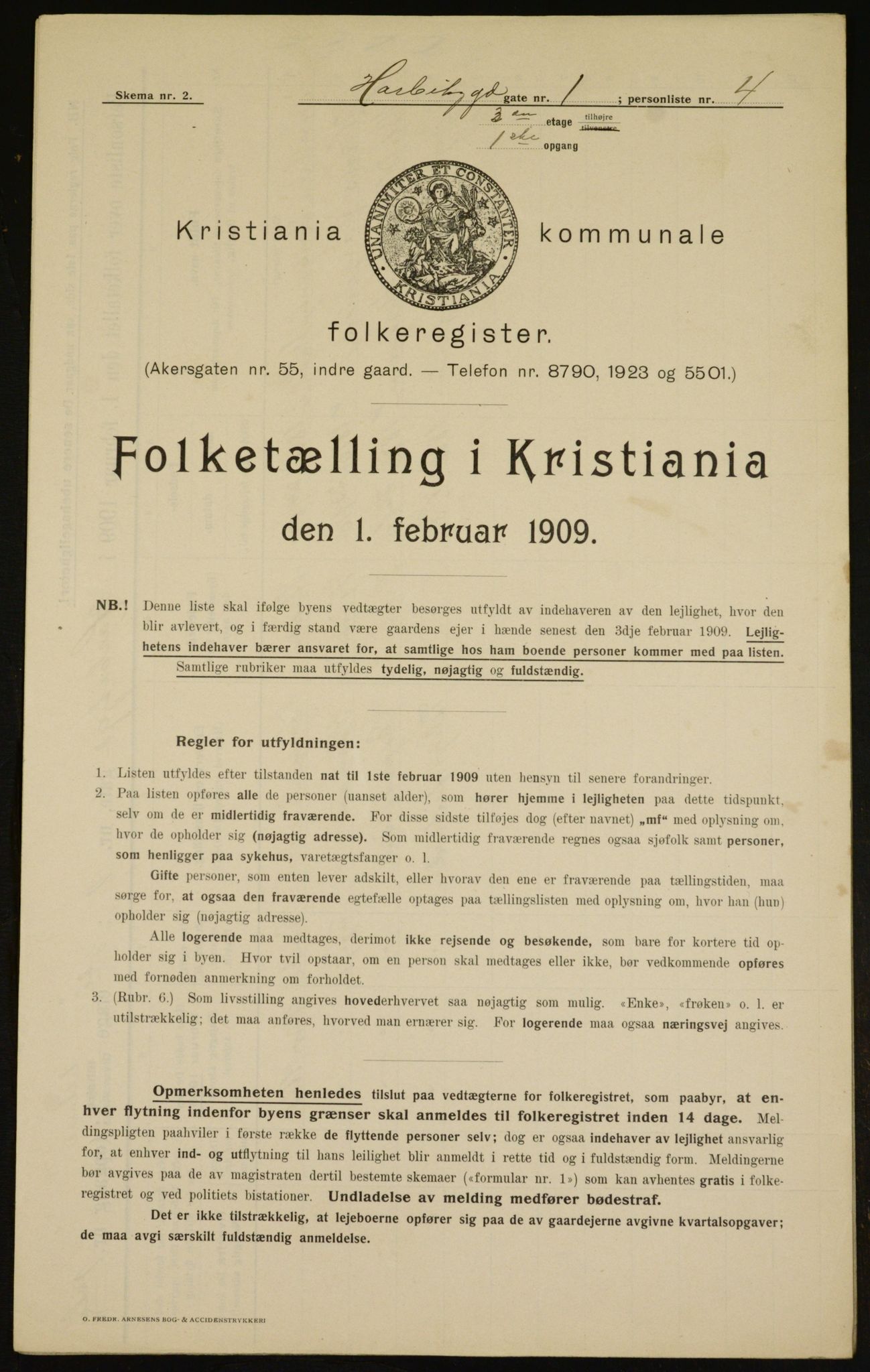 OBA, Kommunal folketelling 1.2.1909 for Kristiania kjøpstad, 1909, s. 73292