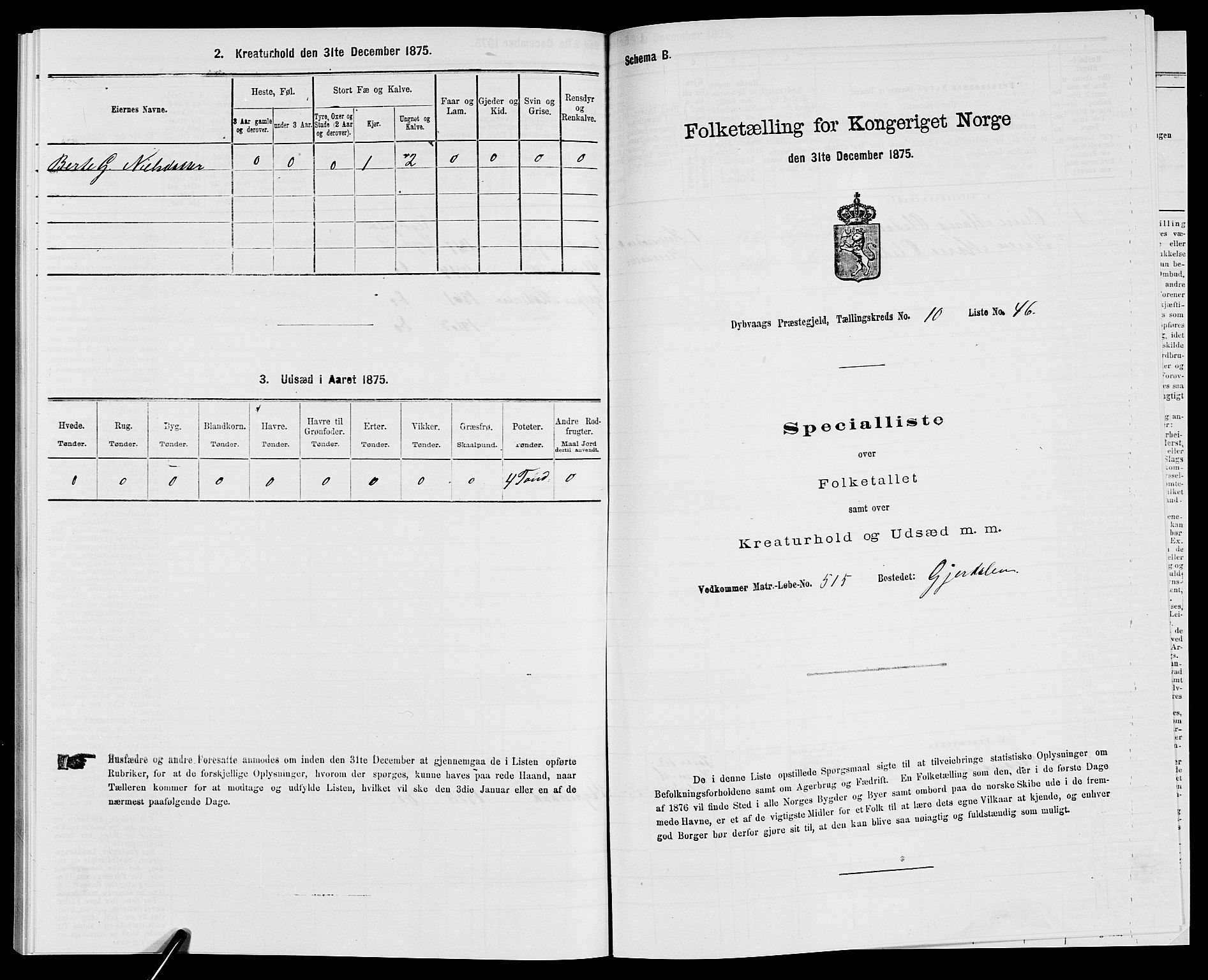 SAK, Folketelling 1875 for 0915P Dypvåg prestegjeld, 1875, s. 1399