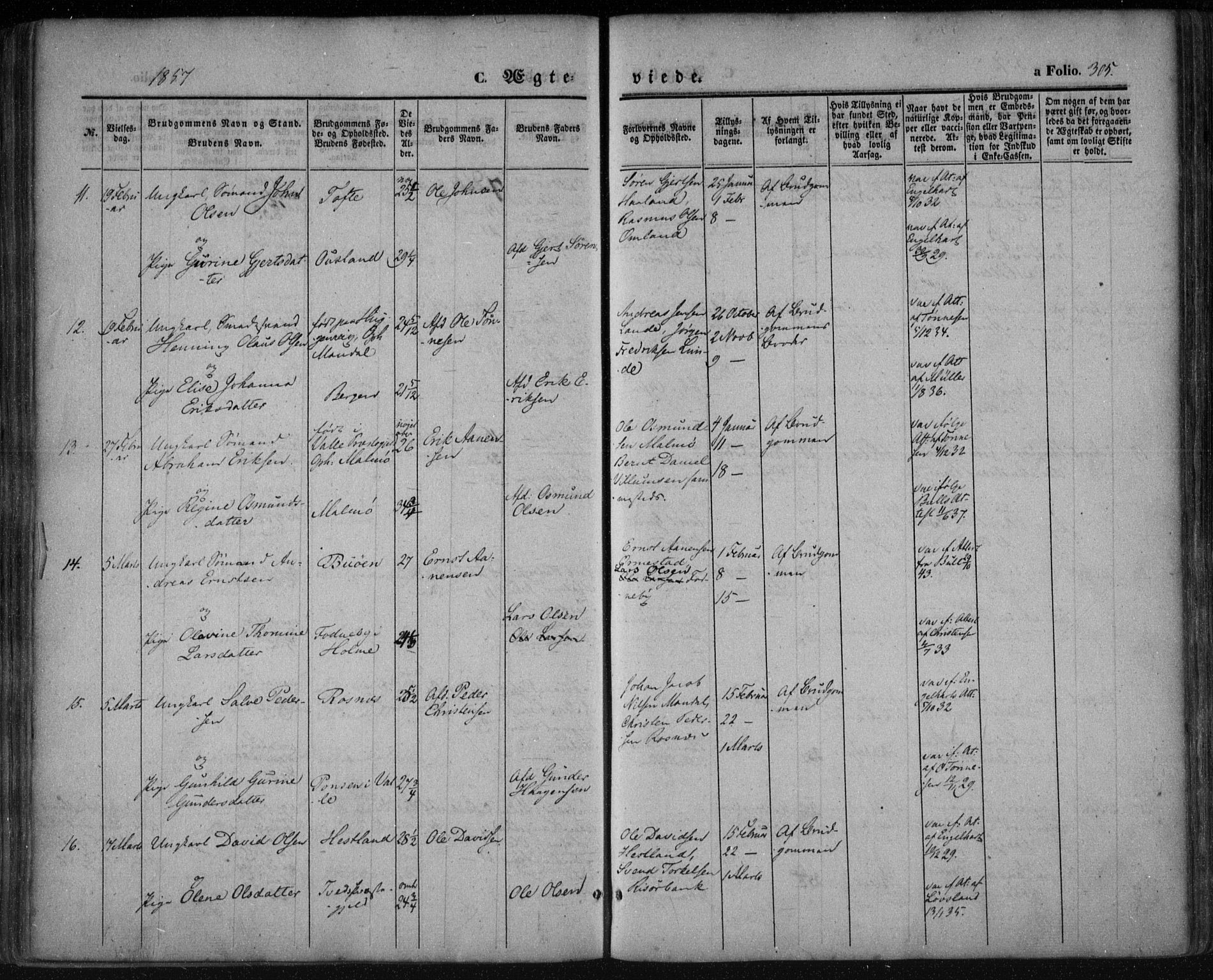 Mandal sokneprestkontor, AV/SAK-1111-0030/F/Fa/Faa/L0013: Ministerialbok nr. A 13, 1847-1859, s. 305