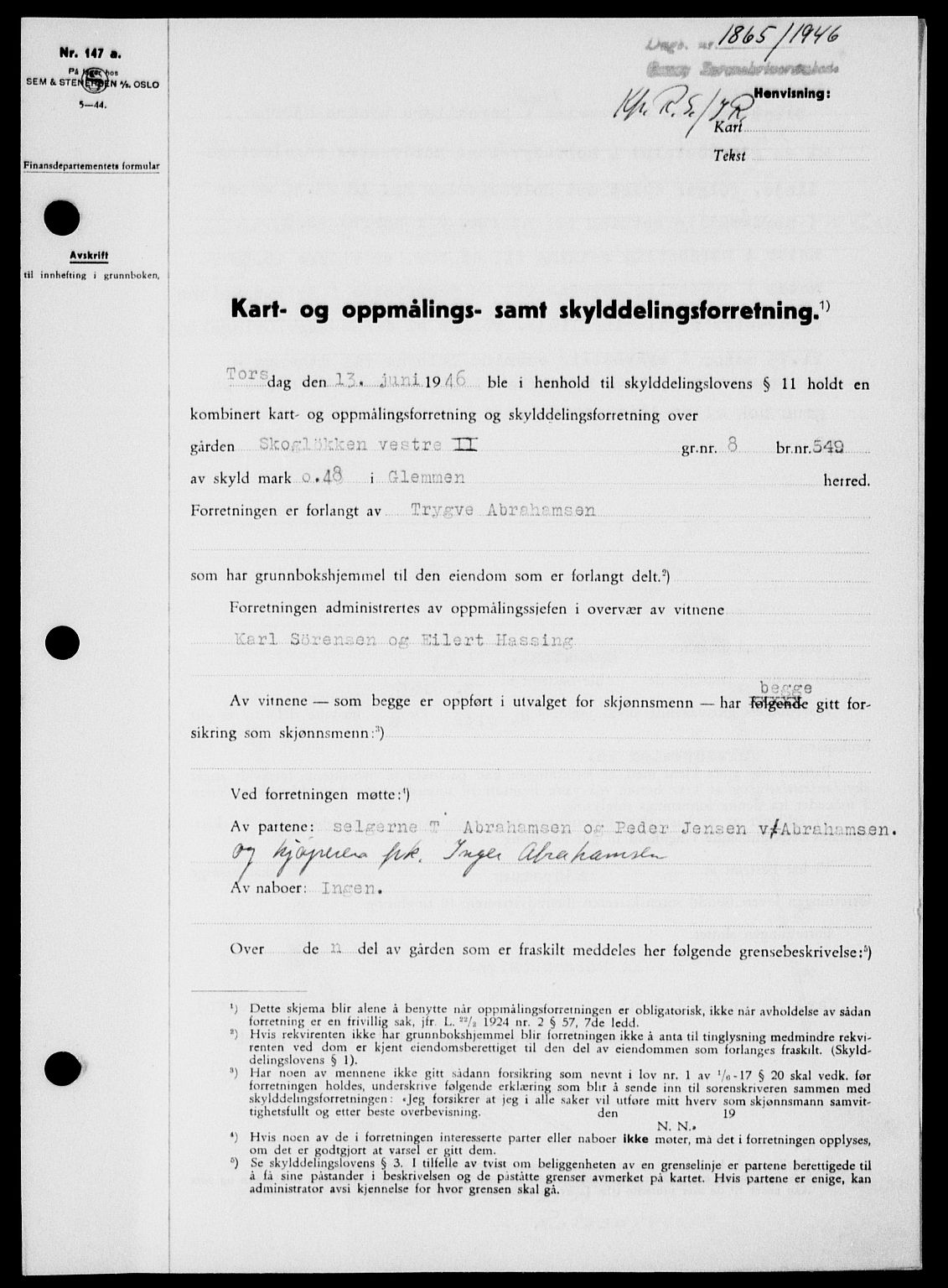 Onsøy sorenskriveri, SAO/A-10474/G/Ga/Gab/L0017: Pantebok nr. II A-17, 1946-1946, Dagboknr: 1865/1946