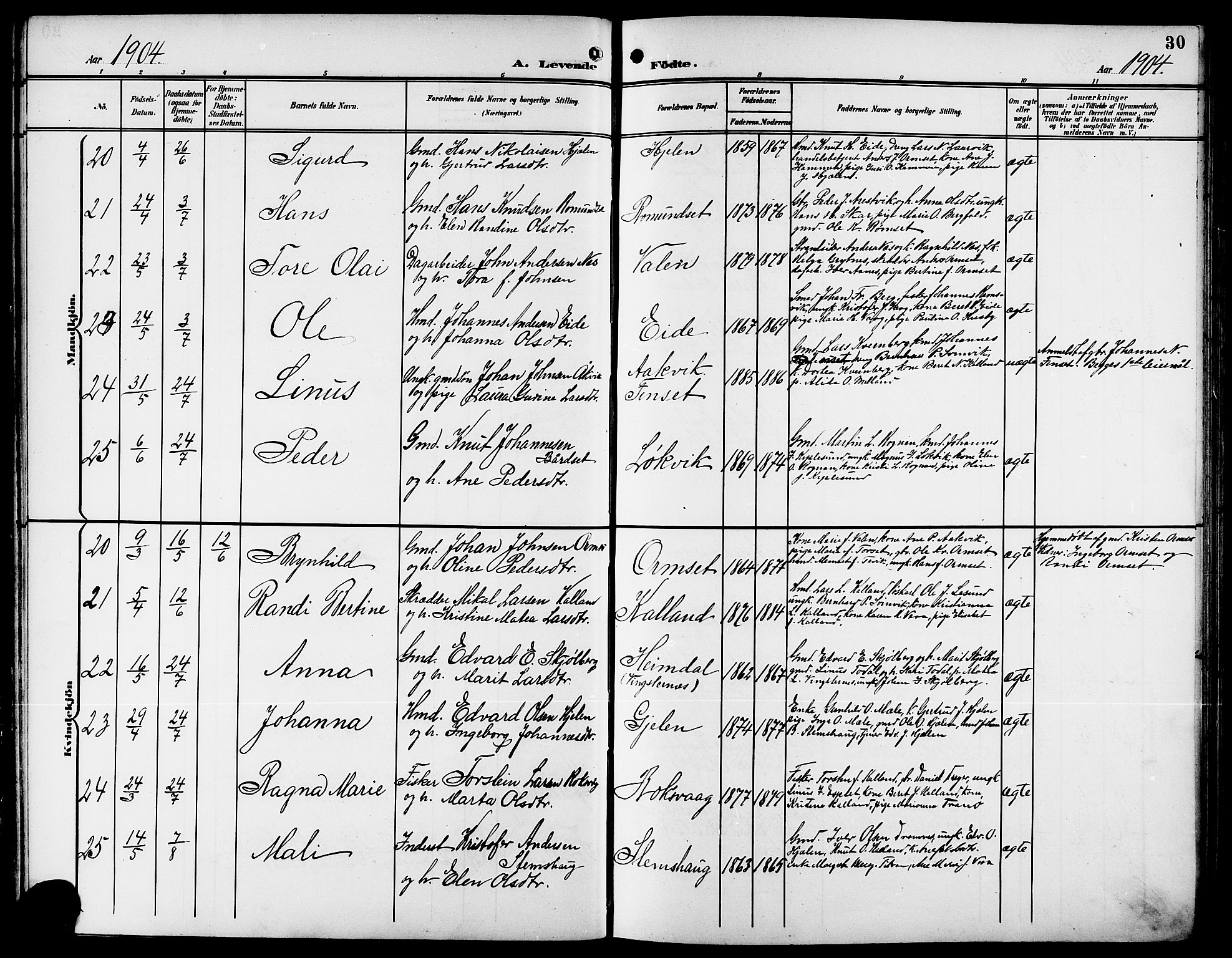 Ministerialprotokoller, klokkerbøker og fødselsregistre - Møre og Romsdal, AV/SAT-A-1454/578/L0910: Klokkerbok nr. 578C03, 1900-1921, s. 30