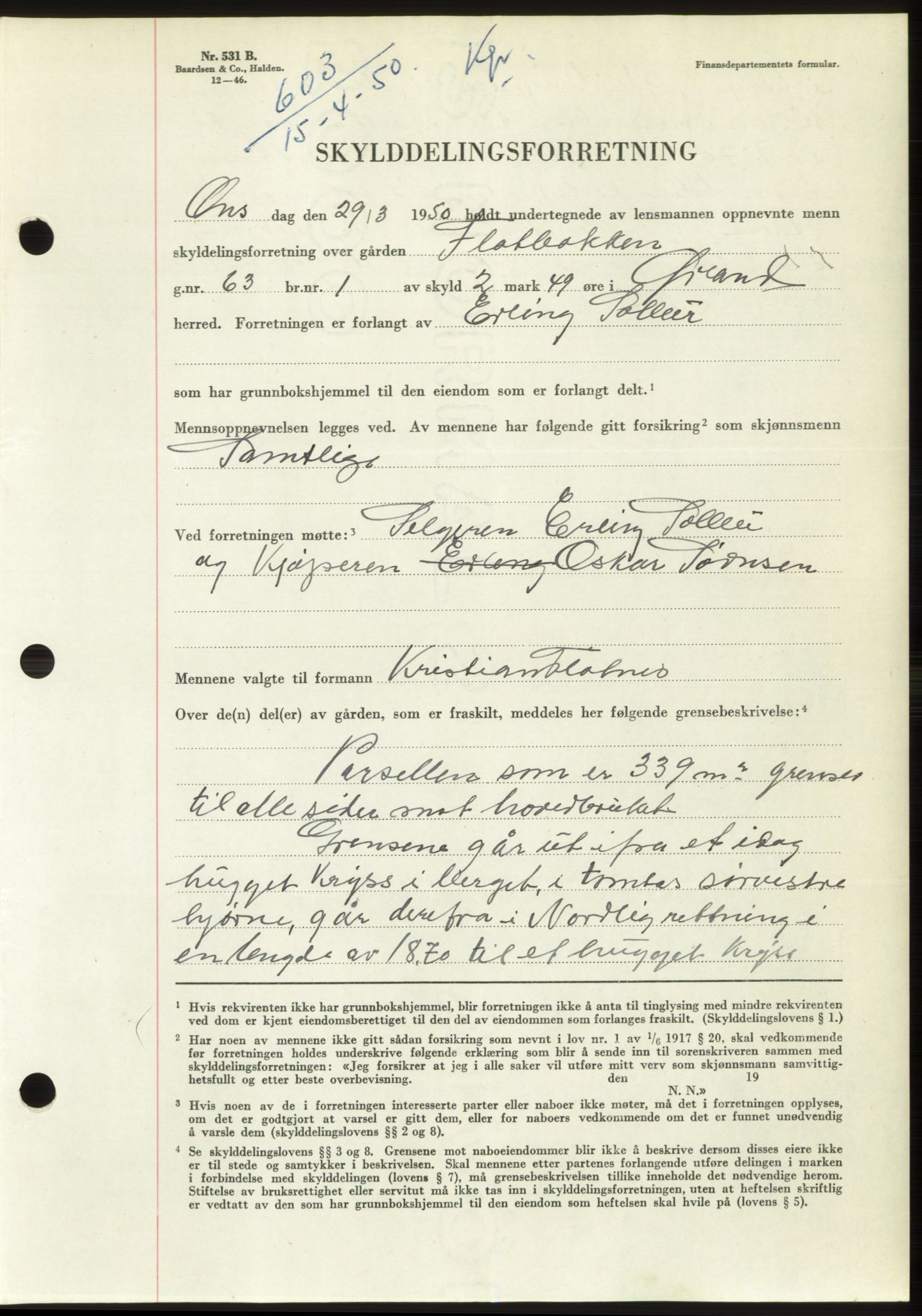 Fosen sorenskriveri, AV/SAT-A-1107/1/2/2C: Pantebok nr. A11, 1950-1950, Dagboknr: 603/1950