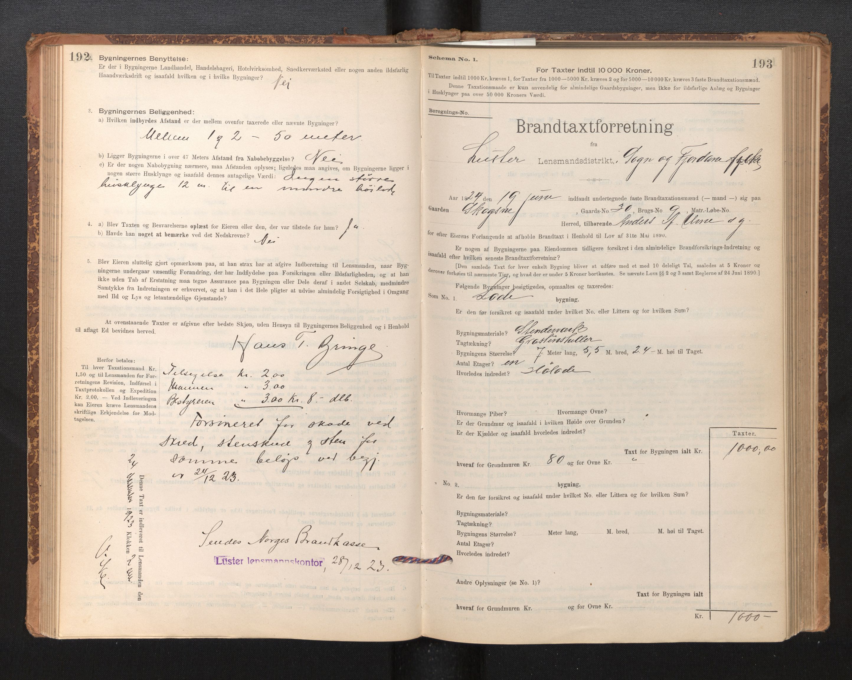 Lensmannen i Luster, SAB/A-29301/0012/L0007: Branntakstprotokoll, skjematakst, 1895-1935, s. 192-193