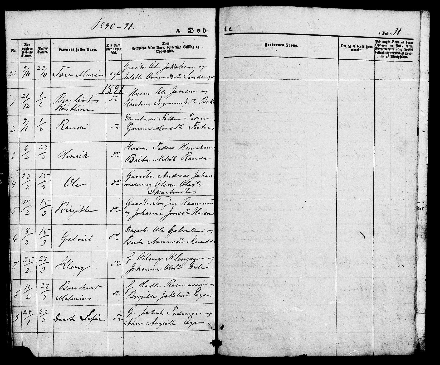 Hjelmeland sokneprestkontor, AV/SAST-A-101843/01/V/L0005: Klokkerbok nr. B 5, 1853-1892, s. 94