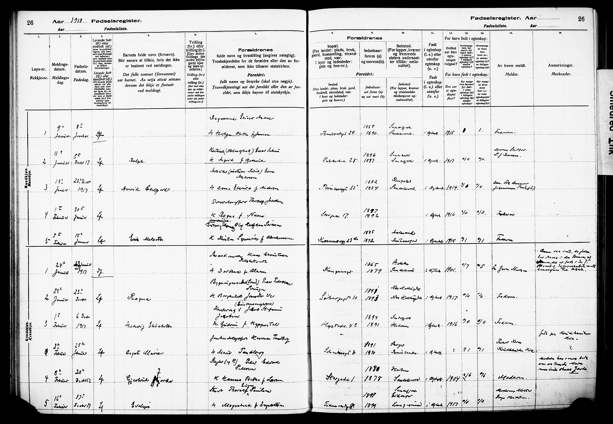 Sandefjord kirkebøker, AV/SAKO-A-315/J/Ja/L0001: Fødselsregister nr. 1, 1916-1932, s. 26