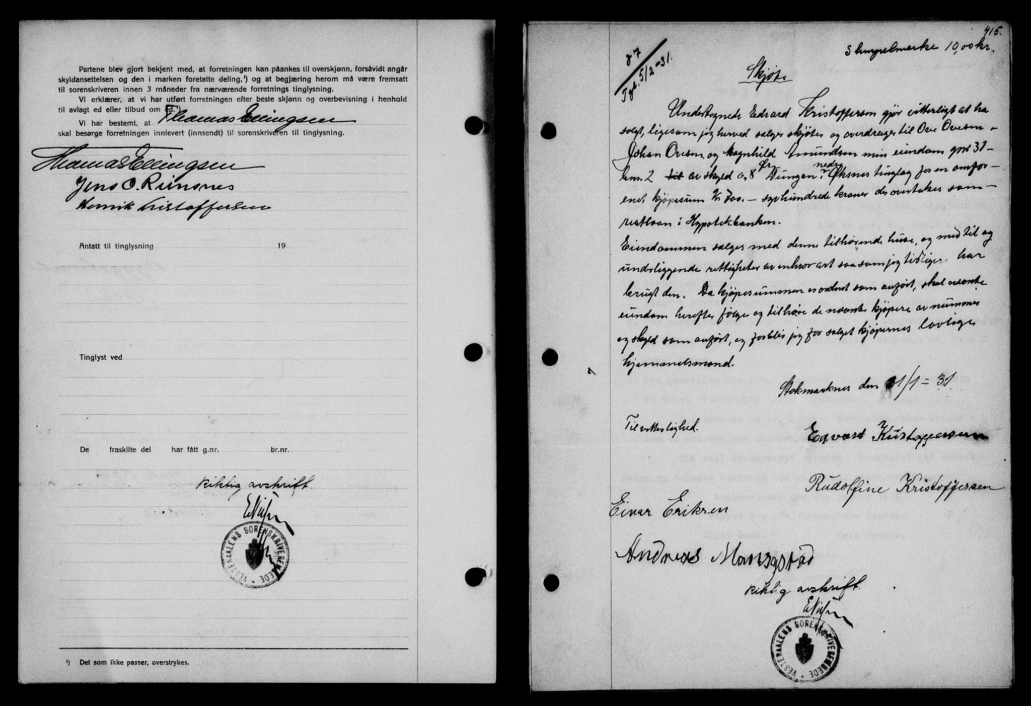 Vesterålen sorenskriveri, SAT/A-4180/1/2/2Ca/L0052: Pantebok nr. 45, 1930-1931, Tingl.dato: 05.02.1931
