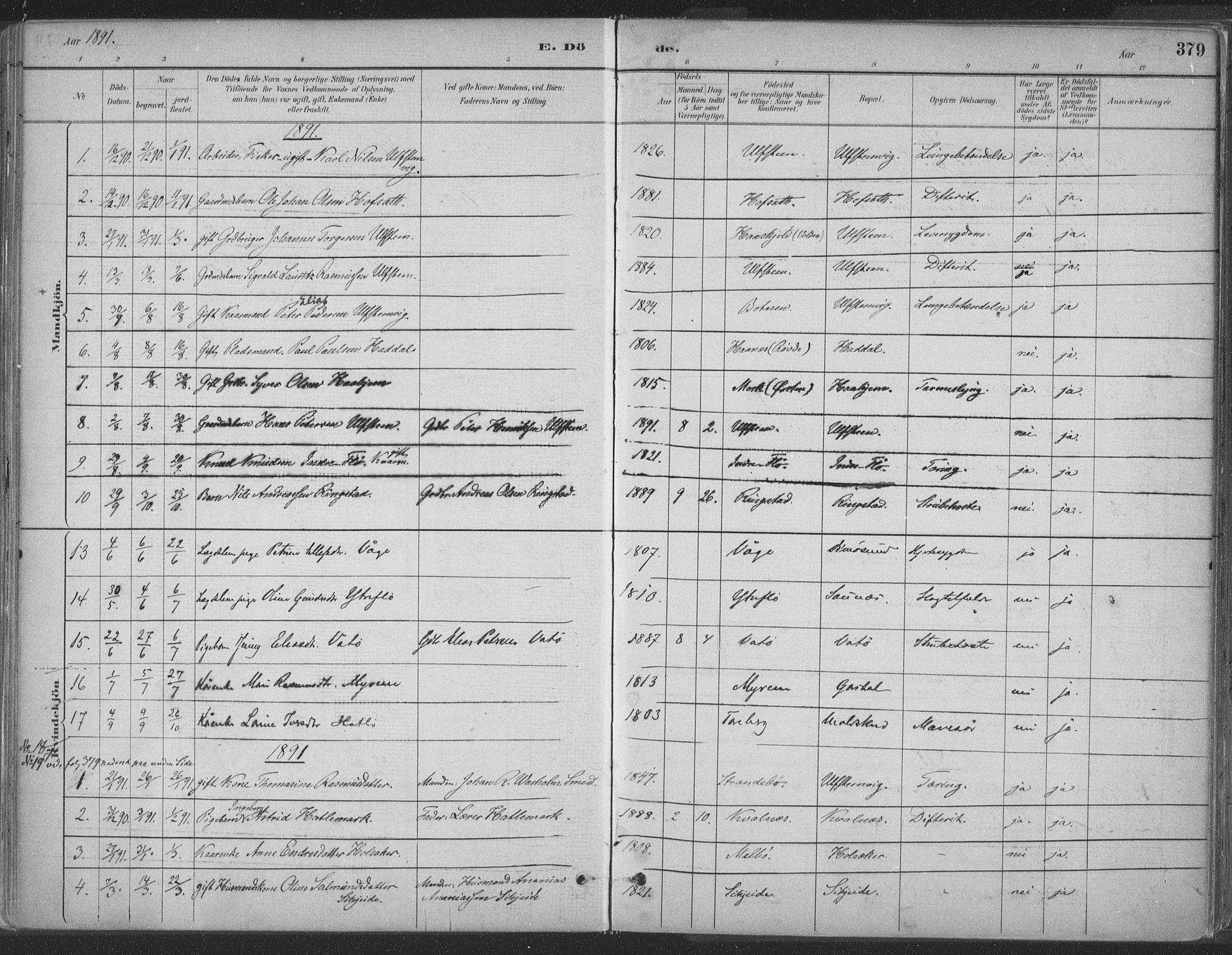 Ministerialprotokoller, klokkerbøker og fødselsregistre - Møre og Romsdal, AV/SAT-A-1454/509/L0106: Ministerialbok nr. 509A04, 1883-1922, s. 379