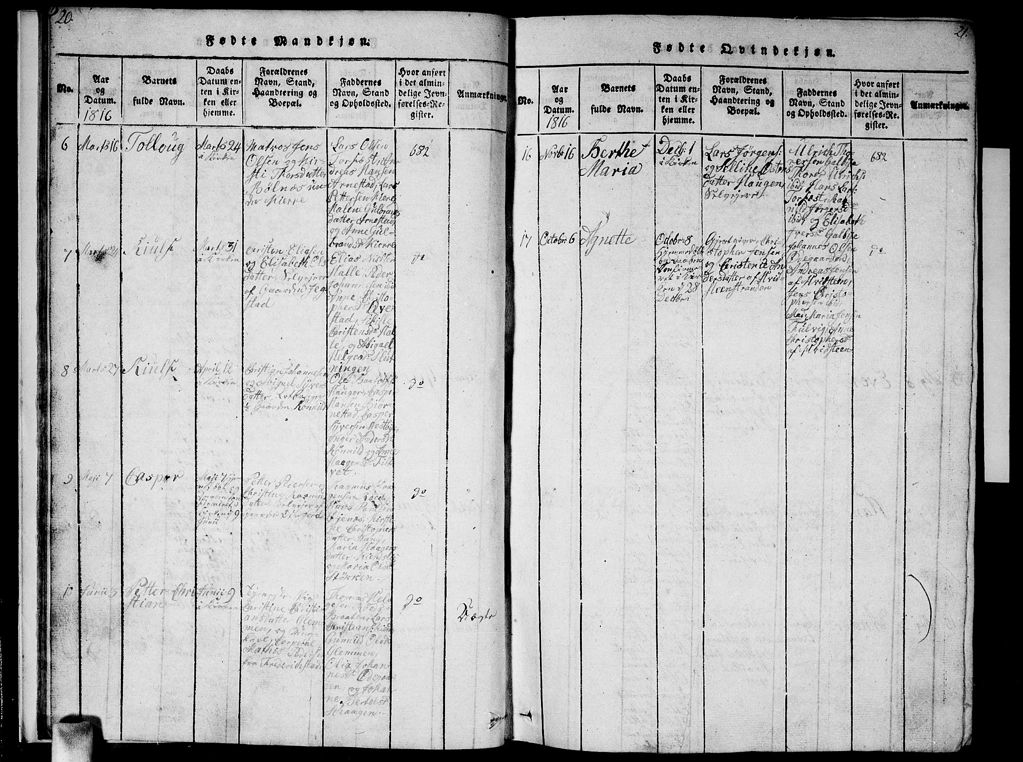 Vestby prestekontor Kirkebøker, AV/SAO-A-10893/F/Fa/L0005: Ministerialbok nr. I 5, 1814-1827, s. 20-21
