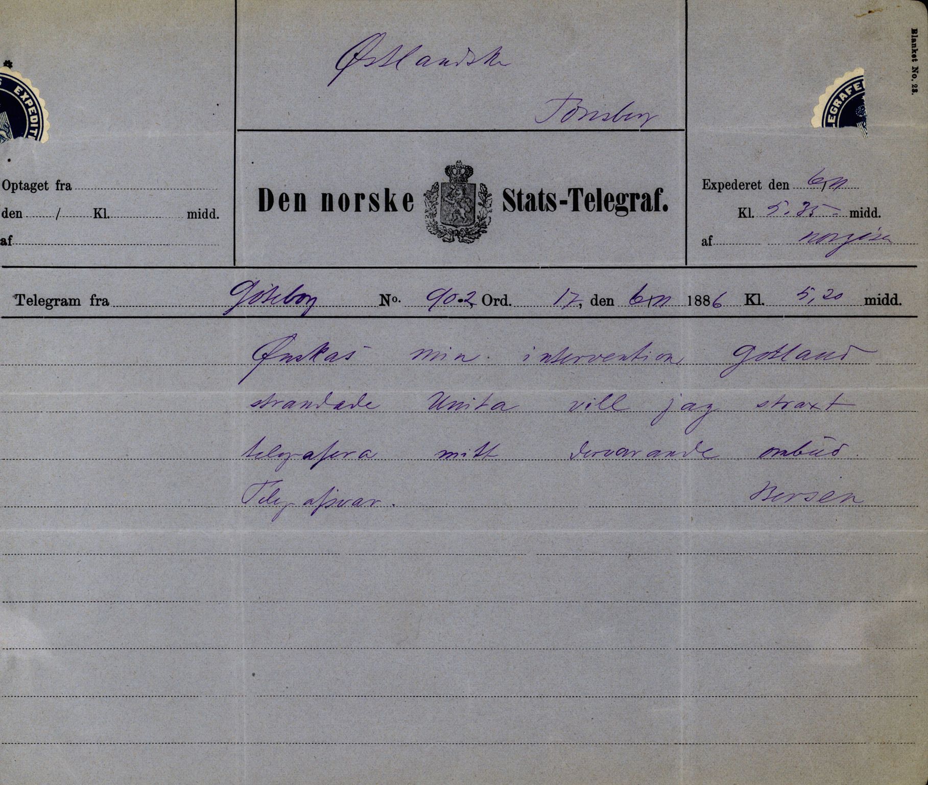 Pa 63 - Østlandske skibsassuranceforening, VEMU/A-1079/G/Ga/L0019/0004: Havaridokumenter / Unita, L'Union, Lympha, Medbør, Kommandør, Svend Foyn, 1886, s. 17
