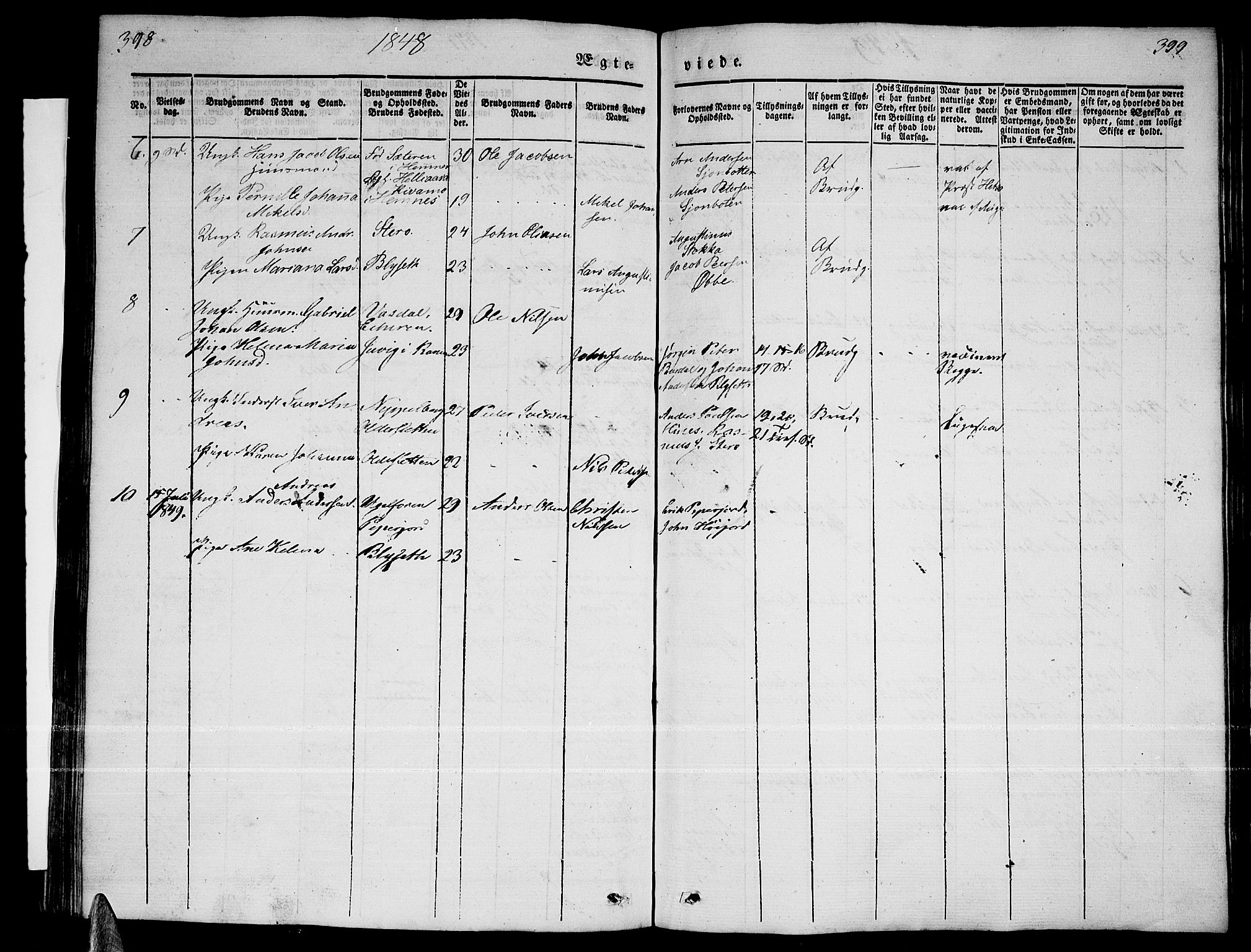 Ministerialprotokoller, klokkerbøker og fødselsregistre - Nordland, AV/SAT-A-1459/838/L0555: Klokkerbok nr. 838C02, 1842-1861, s. 398-399