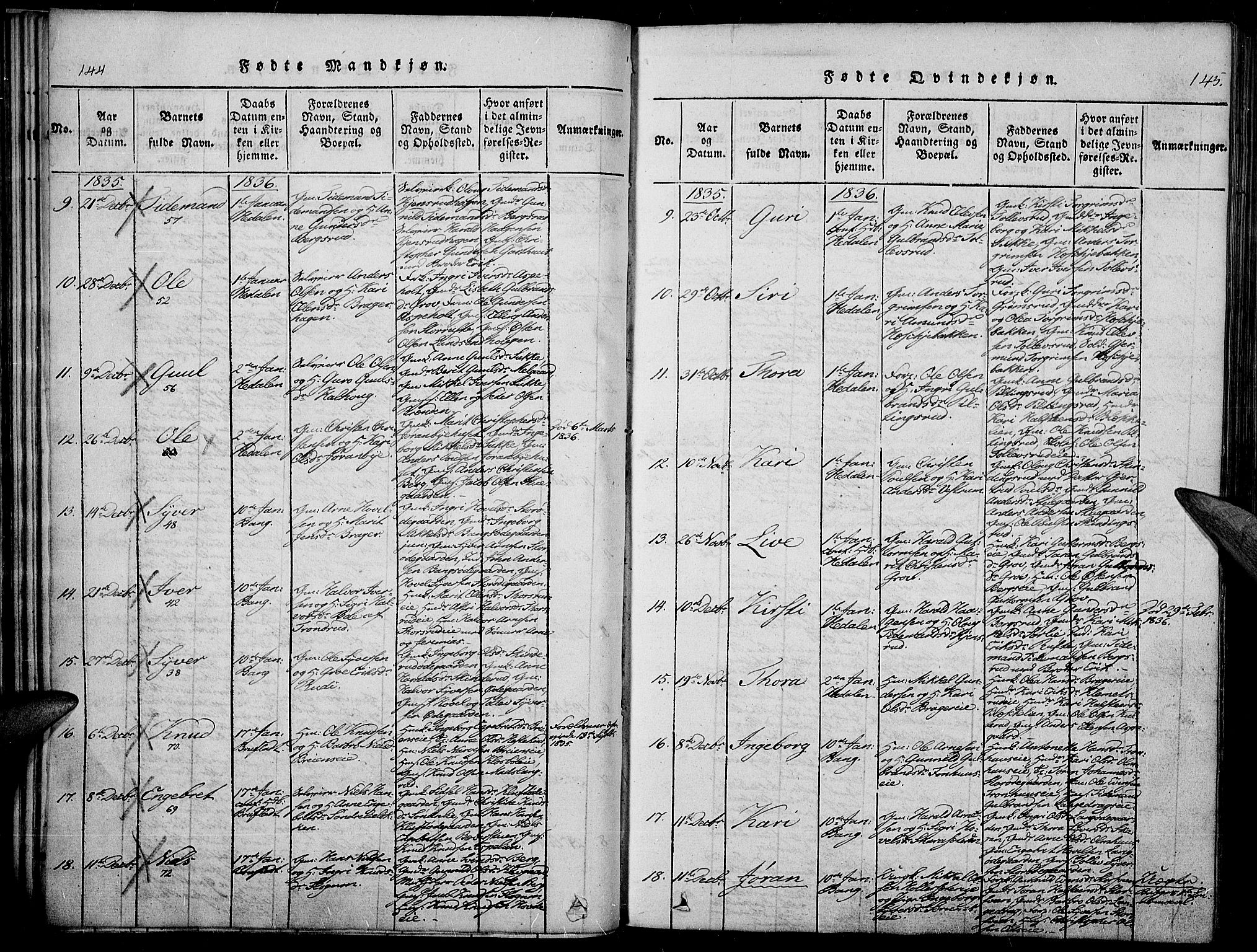 Sør-Aurdal prestekontor, SAH/PREST-128/H/Ha/Haa/L0003: Ministerialbok nr. 3, 1825-1840, s. 144-145