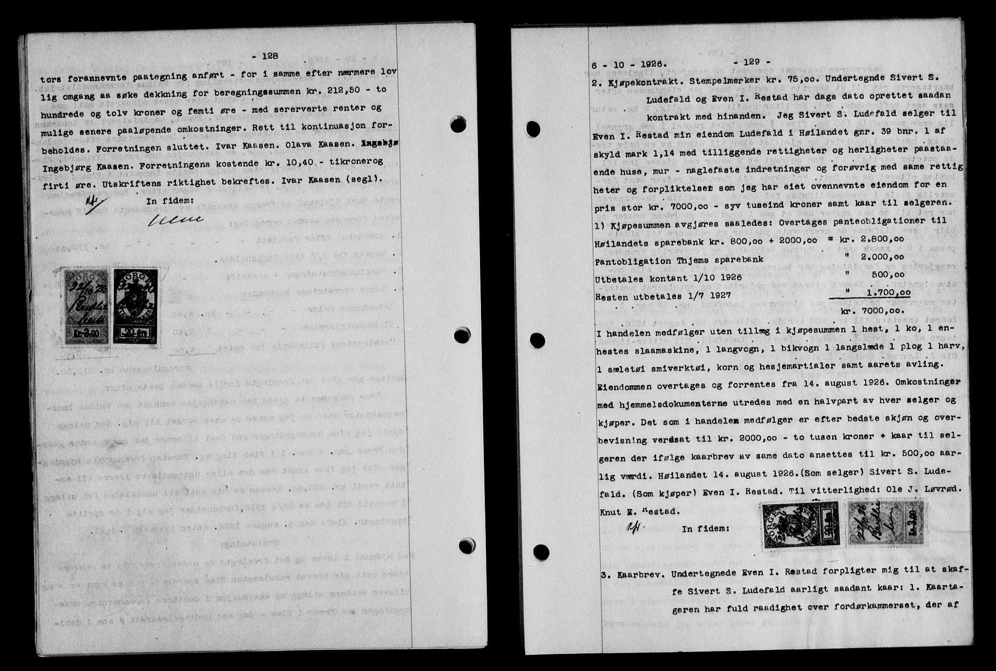 Gauldal sorenskriveri, SAT/A-0014/1/2/2C/L0035: Pantebok nr. 36, 1926-1927, s. 128-129, Tingl.dato: 06.10.1926