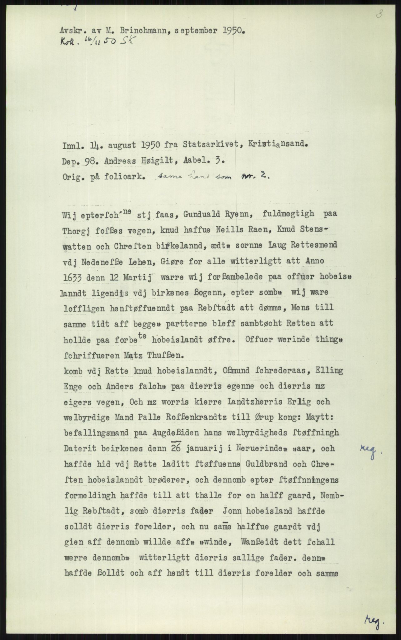 Samlinger til kildeutgivelse, Diplomavskriftsamlingen, AV/RA-EA-4053/H/Ha, s. 3276