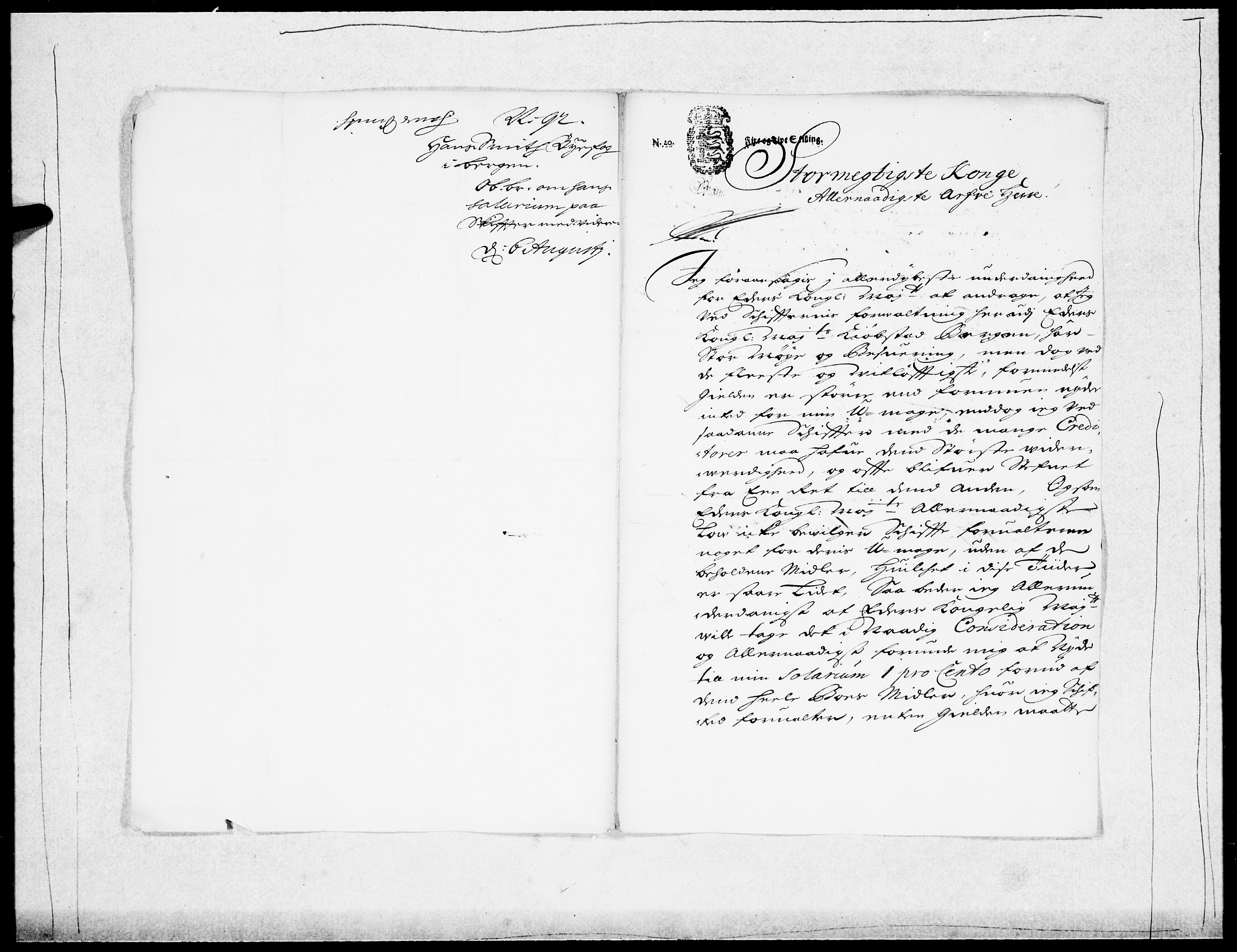 Danske Kanselli 1572-1799, RA/EA-3023/F/Fc/Fcc/Fcca/L0045: Norske innlegg 1572-1799, 1691-1693, s. 218