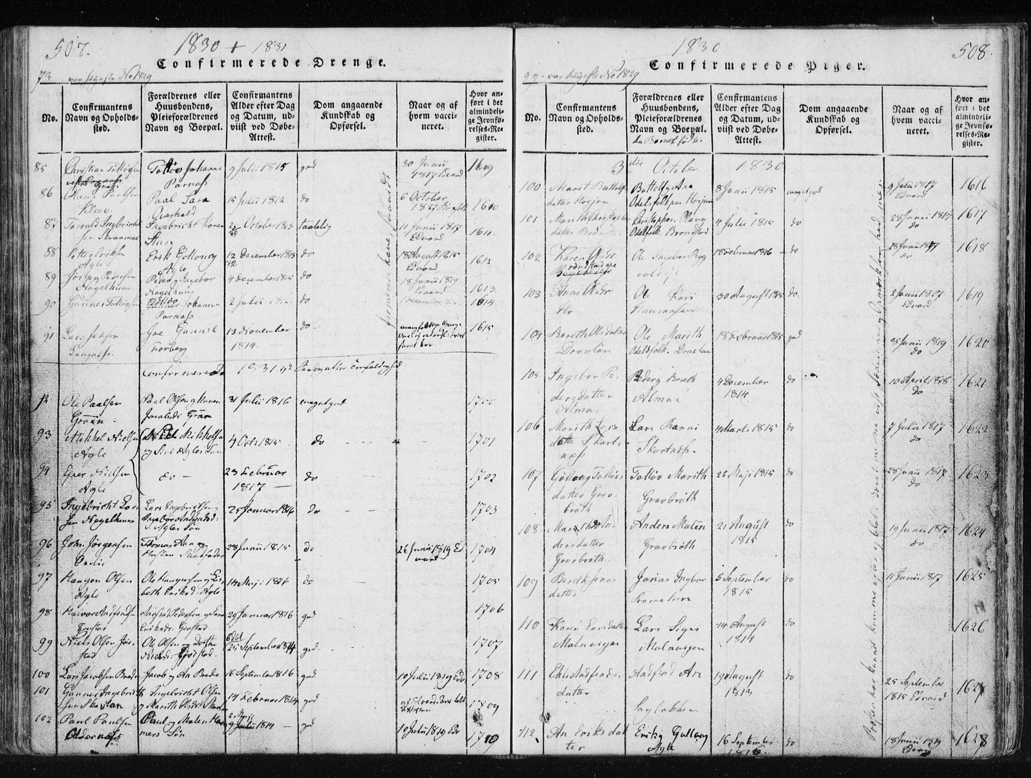 Ministerialprotokoller, klokkerbøker og fødselsregistre - Nord-Trøndelag, SAT/A-1458/749/L0469: Ministerialbok nr. 749A03, 1817-1857, s. 507-508