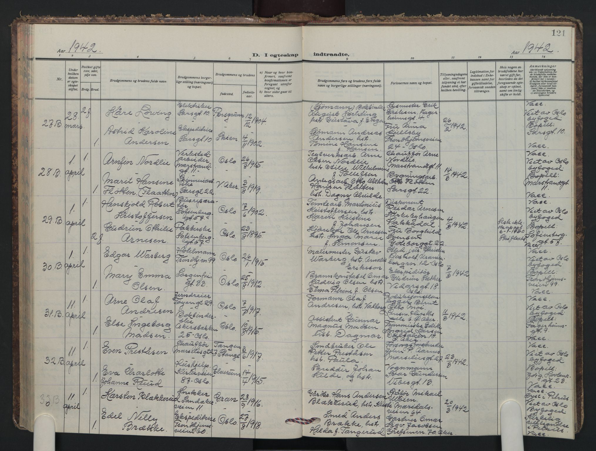 Petrus prestekontor Kirkebøker, AV/SAO-A-10872/F/Fa/L0018: Ministerialbok nr. I 18, 1936-1944, s. 121