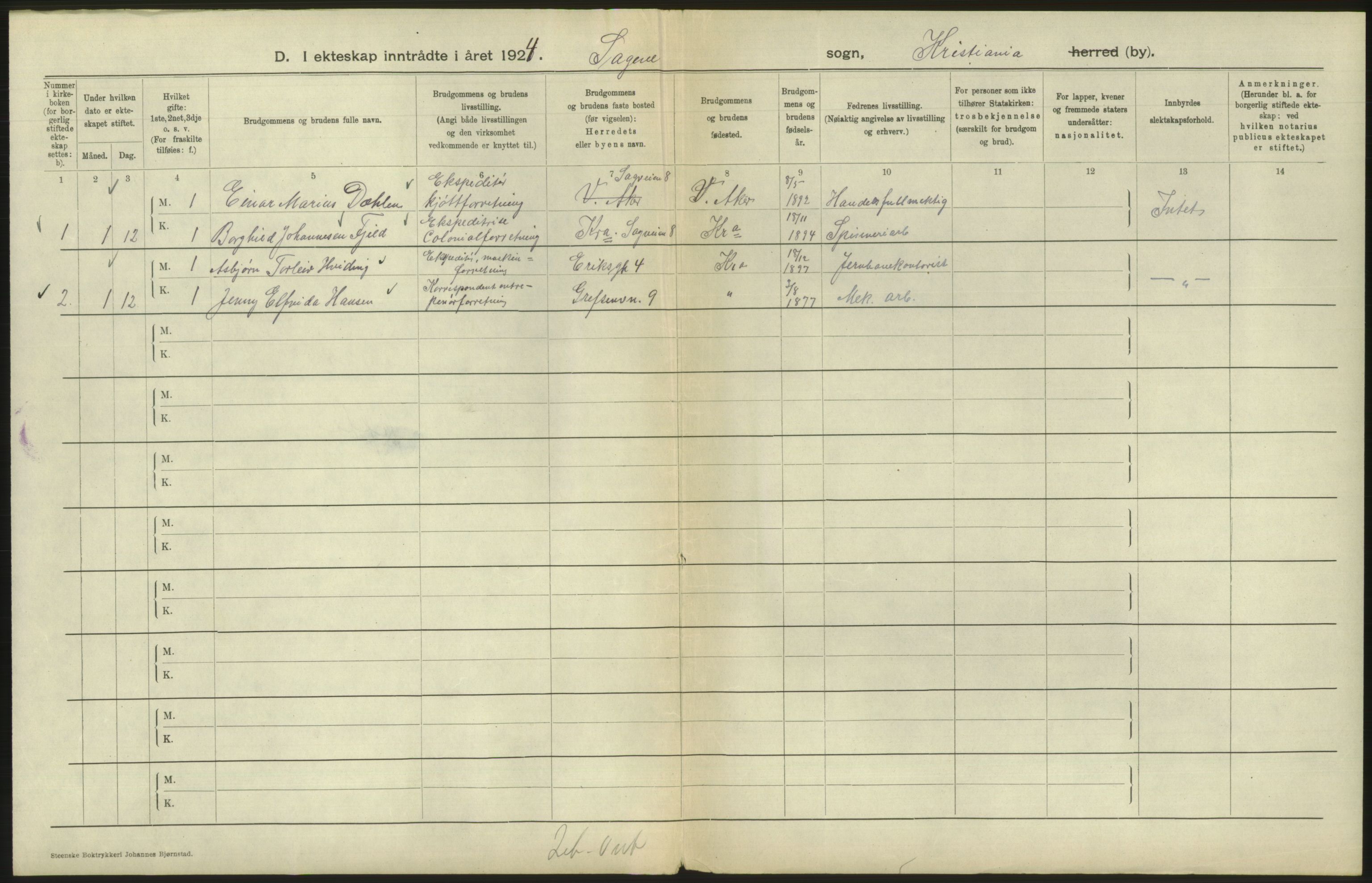 Statistisk sentralbyrå, Sosiodemografiske emner, Befolkning, AV/RA-S-2228/D/Df/Dfc/Dfcd/L0007: Kristiania: Gifte, 1924, s. 536