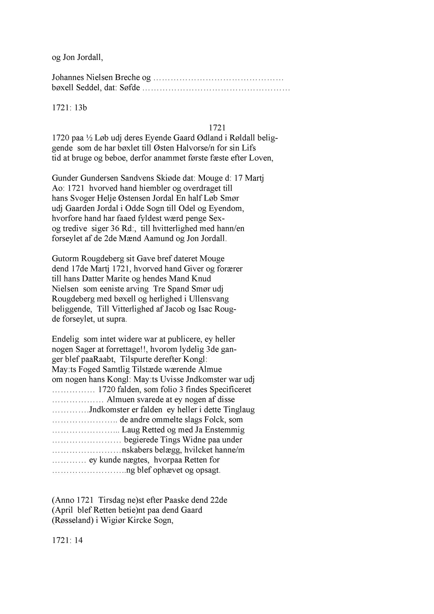 Samling av fulltekstavskrifter, SAB/FULLTEKST/A/12/0083: Hardanger og Voss sorenskriveri, tingbok nr. Ad 9 for Hardanger, Voss og Lysekloster, 1721-1723