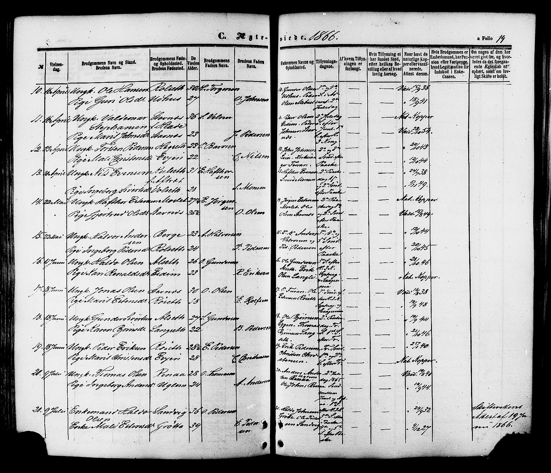 Ministerialprotokoller, klokkerbøker og fødselsregistre - Sør-Trøndelag, SAT/A-1456/695/L1147: Ministerialbok nr. 695A07, 1860-1877, s. 19