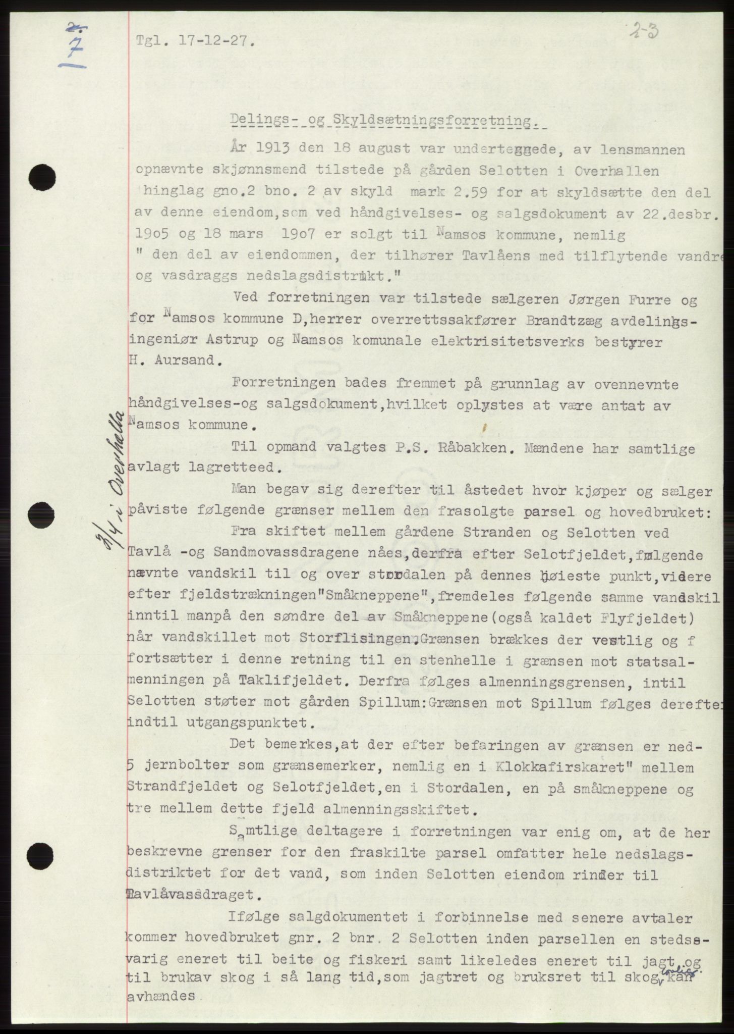 Namdal sorenskriveri, SAT/A-4133/1/2/2C: Pantebok nr. -, 1926-1930, Tingl.dato: 17.12.1927