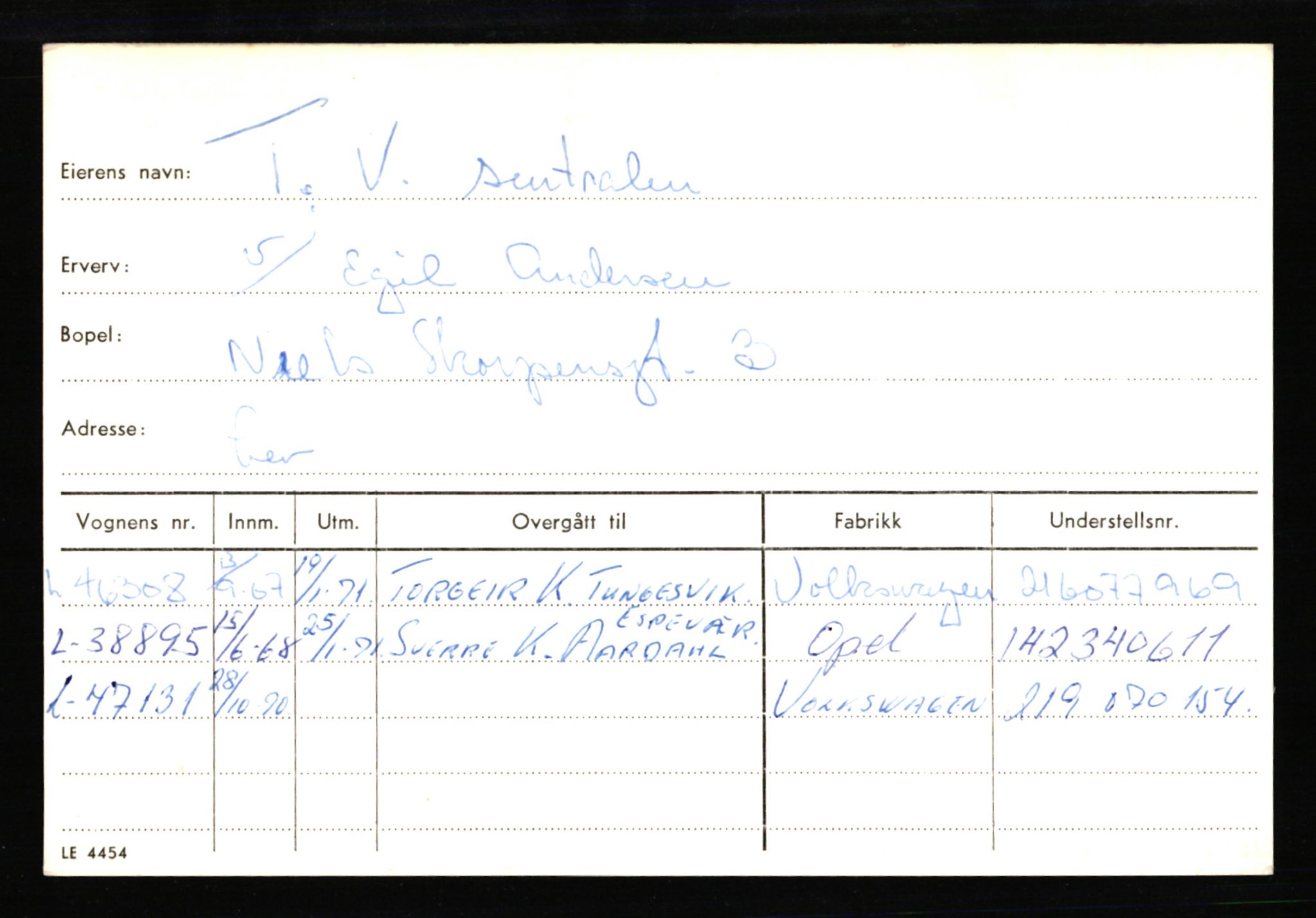 Haugesund trafikkstasjon, AV/SAST-A-101941/0/G/Ga/L0024: Eierkort, gamle - TV-VE, 1930-1970, s. 1