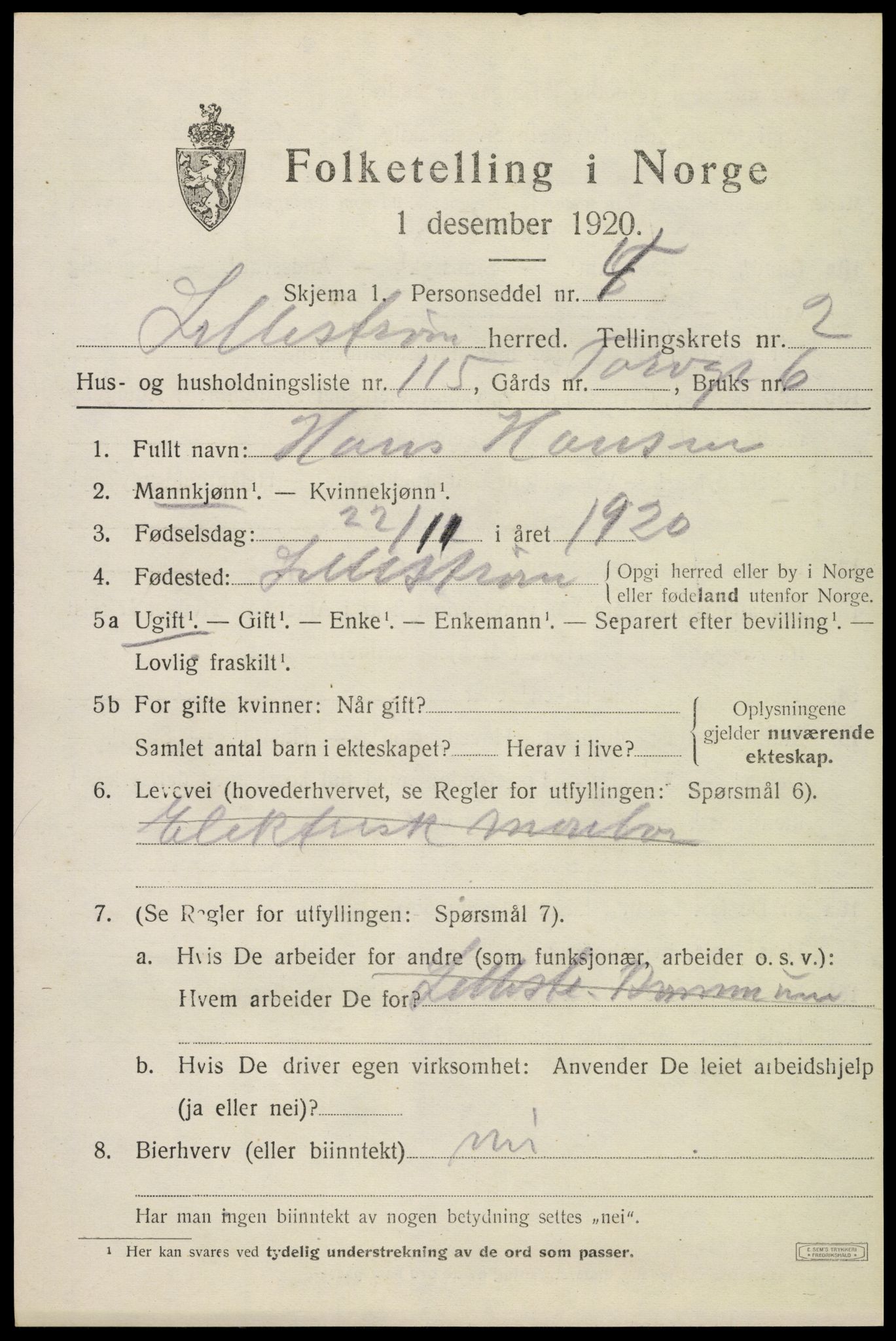 SAO, Folketelling 1920 for 0232 Lillestrøm herred, 1920, s. 6828