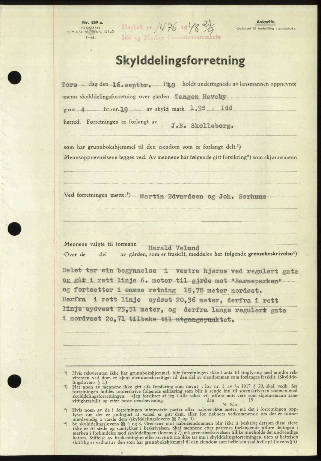 Idd og Marker sorenskriveri, SAO/A-10283/G/Gb/Gbb/L0011: Pantebok nr. A11, 1948-1949, Dagboknr: 1476/1948