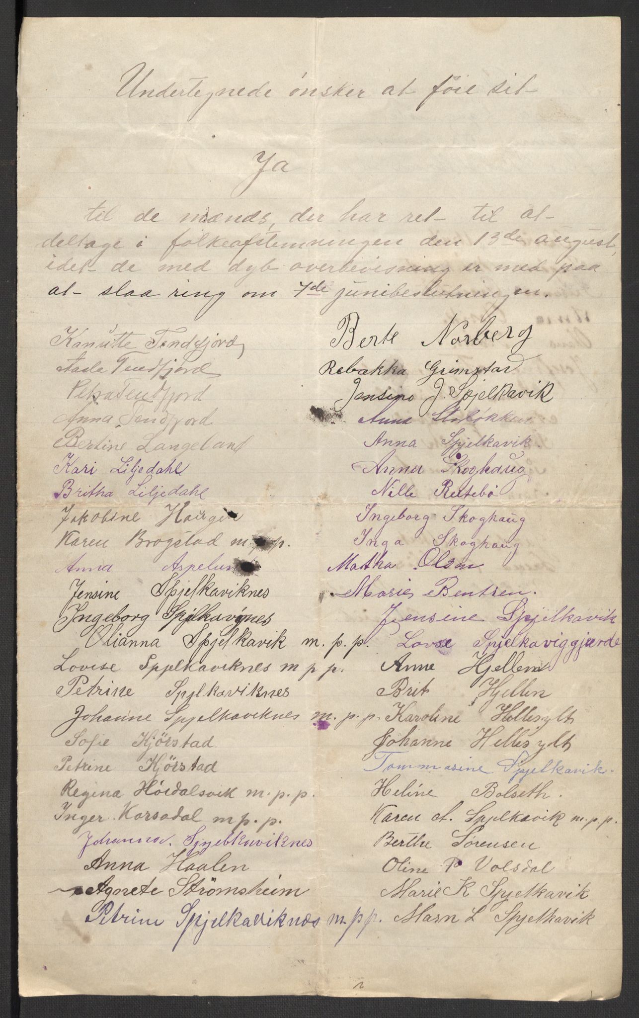 Justisdepartementet, 2. sivilkontor C, RA/S-1040/F/L0125B/0002: Folkeavstemmingen august 1905 / Kvinnenes stemmelister, 1905, s. 245