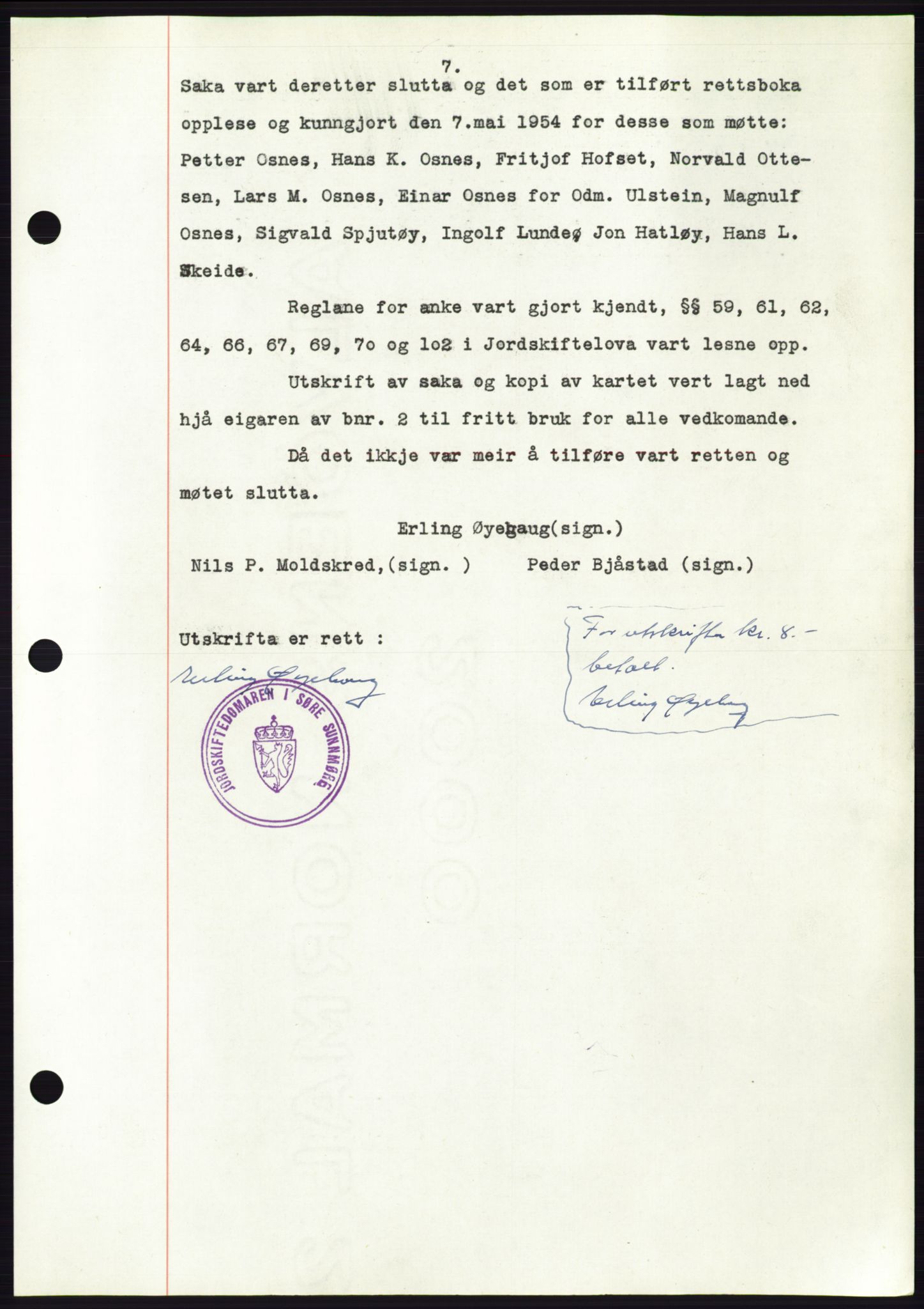 Søre Sunnmøre sorenskriveri, AV/SAT-A-4122/1/2/2C/L0099: Pantebok nr. 25A, 1954-1954, Dagboknr: 3324/1954