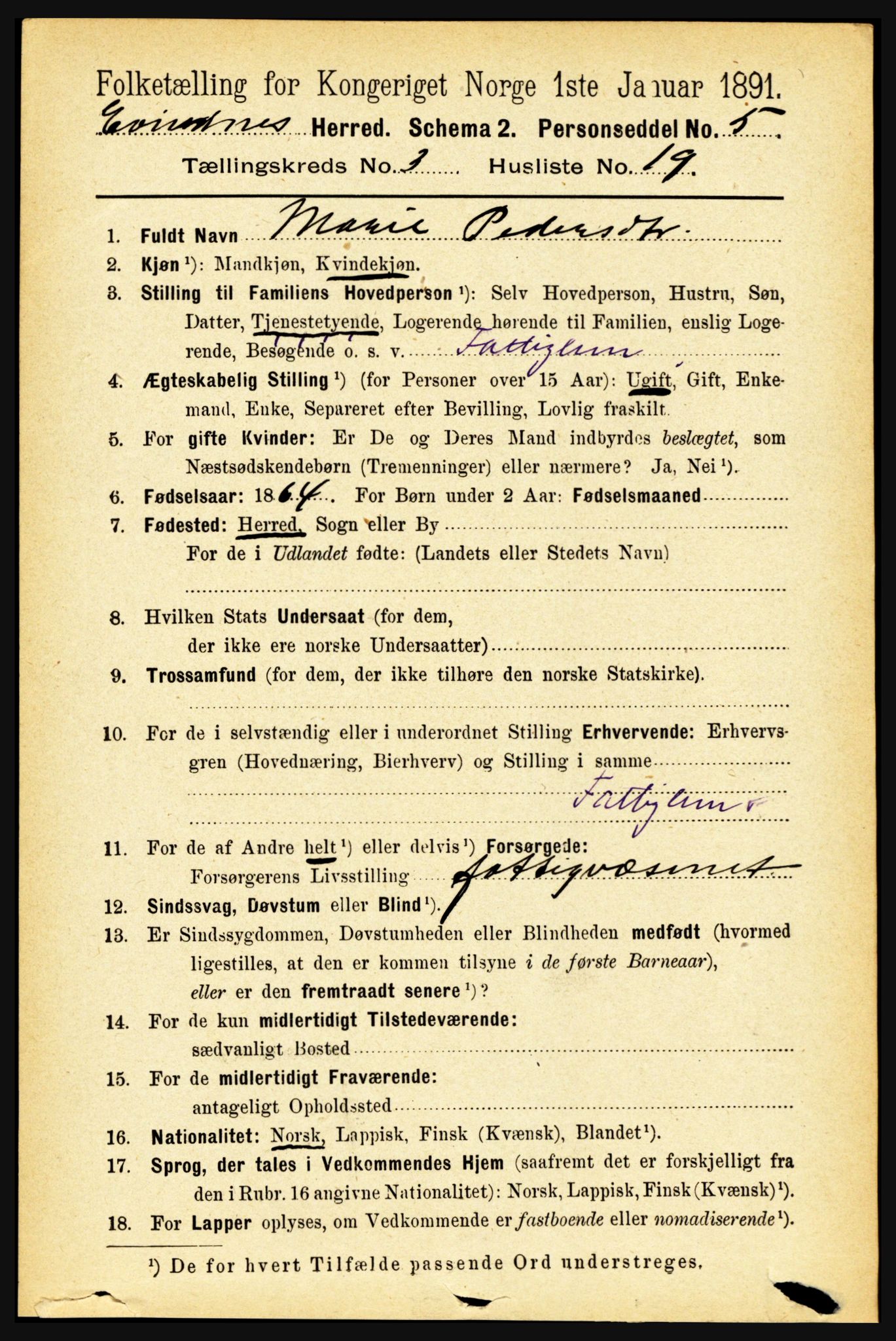 RA, Folketelling 1891 for 1853 Evenes herred, 1891, s. 894
