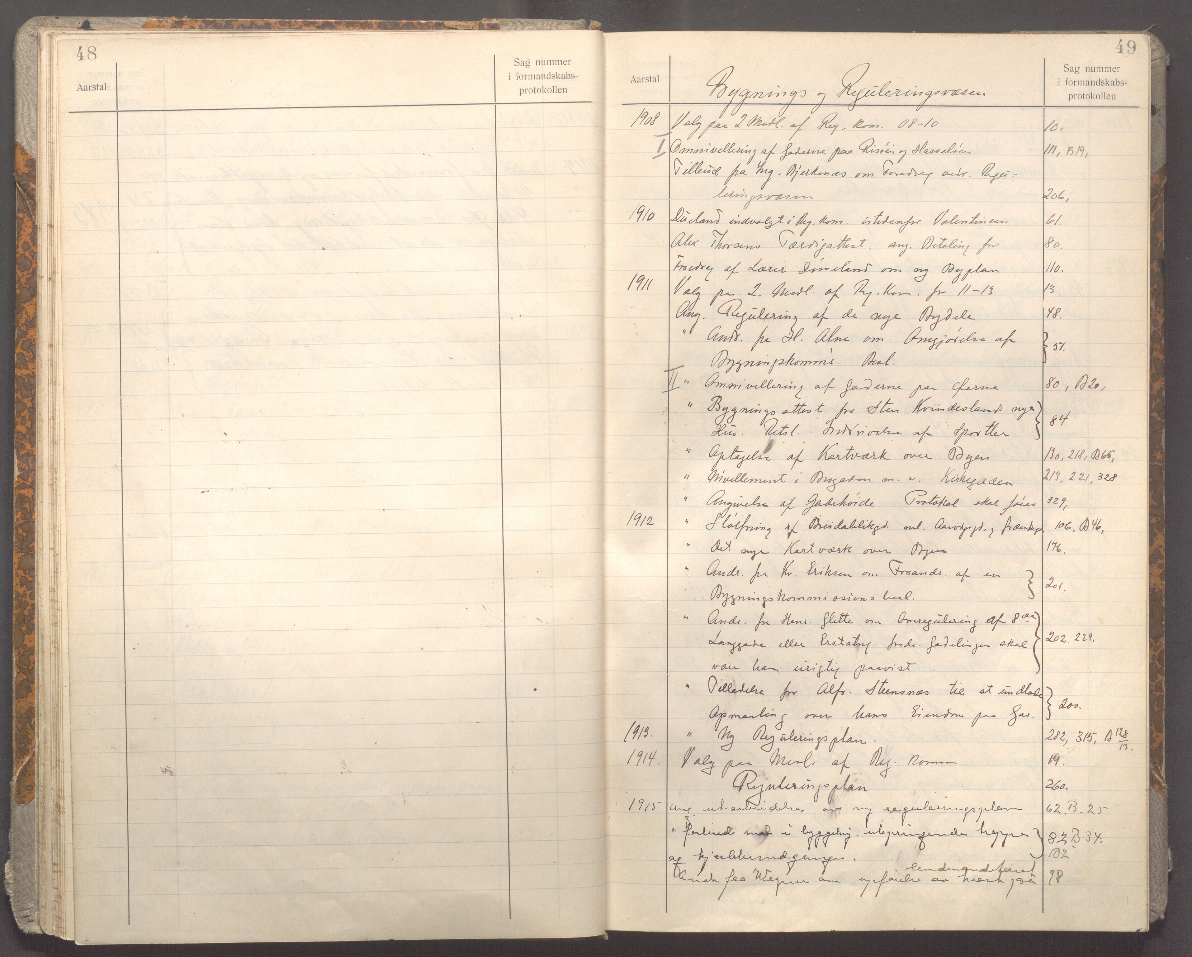 Haugesund kommune - Formannskapet og Bystyret , IKAR/A-1295/C/Ca/L0002: Register, 1908-1917, s. 48-49