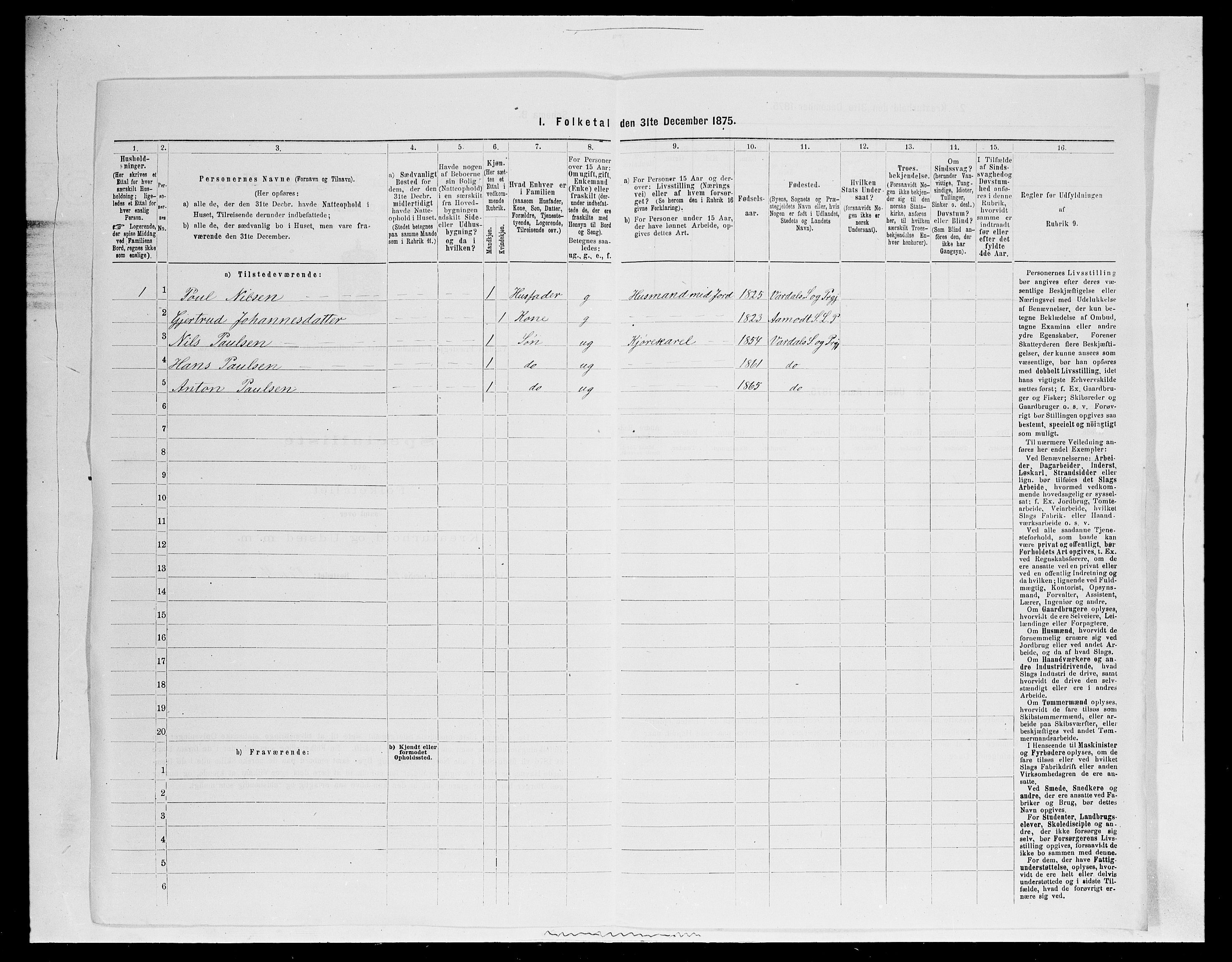 SAH, Folketelling 1875 for 0527L Vardal prestegjeld, Vardal sokn og Hunn sokn, 1875, s. 713