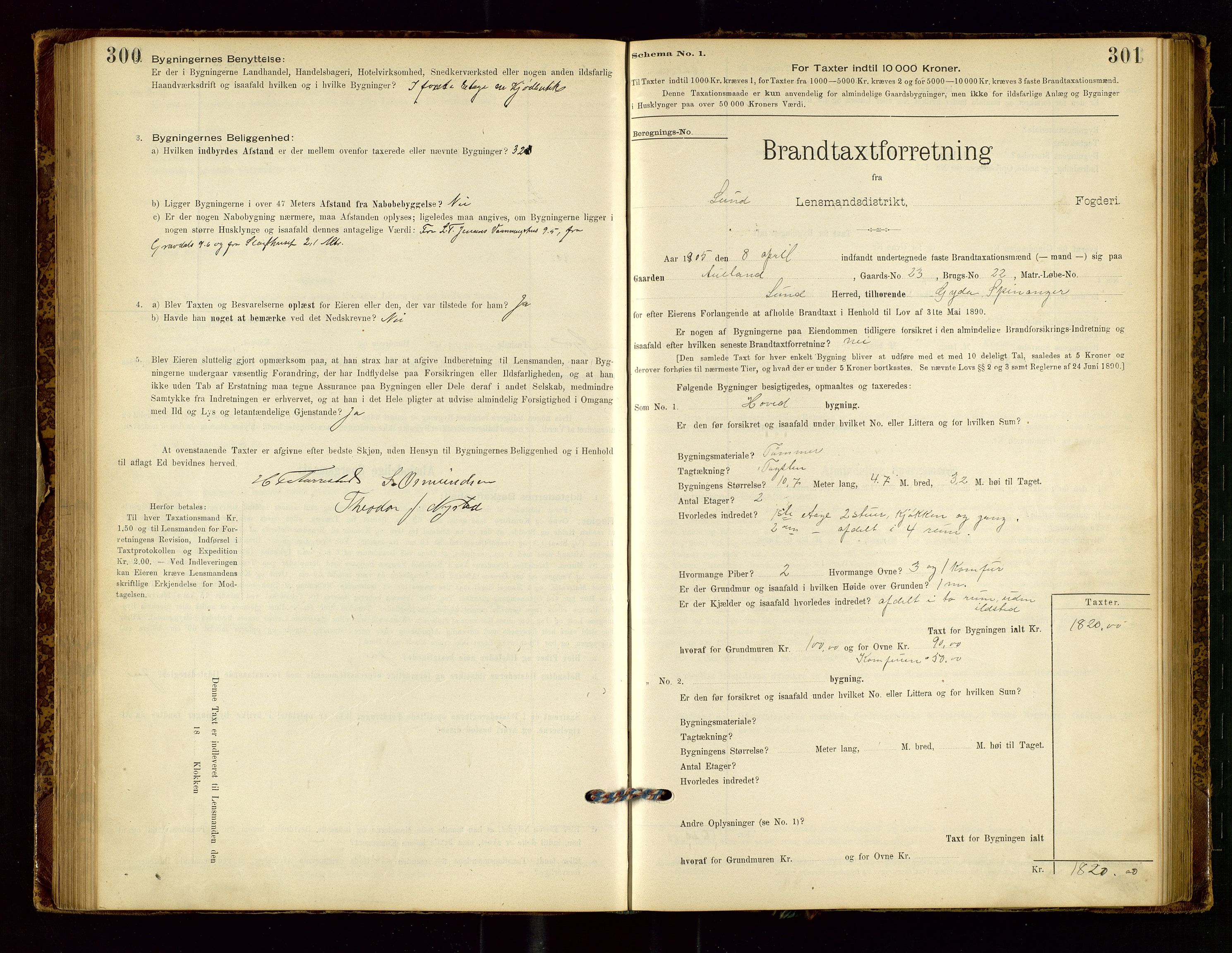 Lund lensmannskontor, AV/SAST-A-100303/Gob/L0001: "Brandtakstprotokol", 1894-1907, s. 300-301