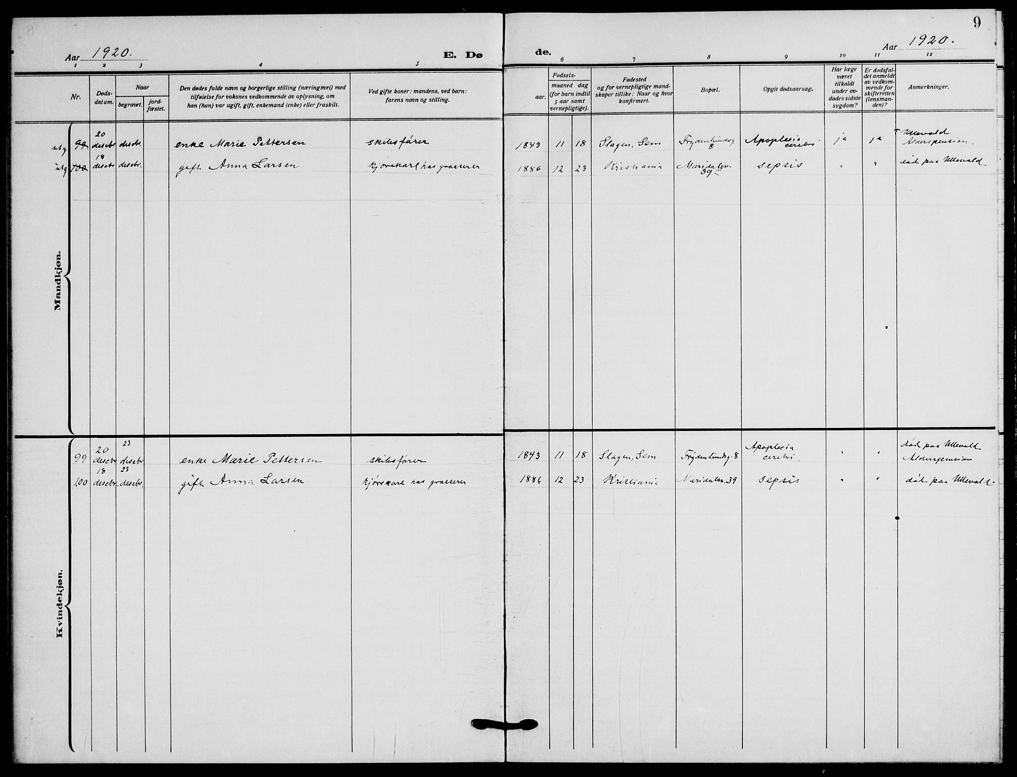 Gamle Aker prestekontor Kirkebøker, AV/SAO-A-10617a/F/L0016: Ministerialbok nr. 16, 1919-1931, s. 9