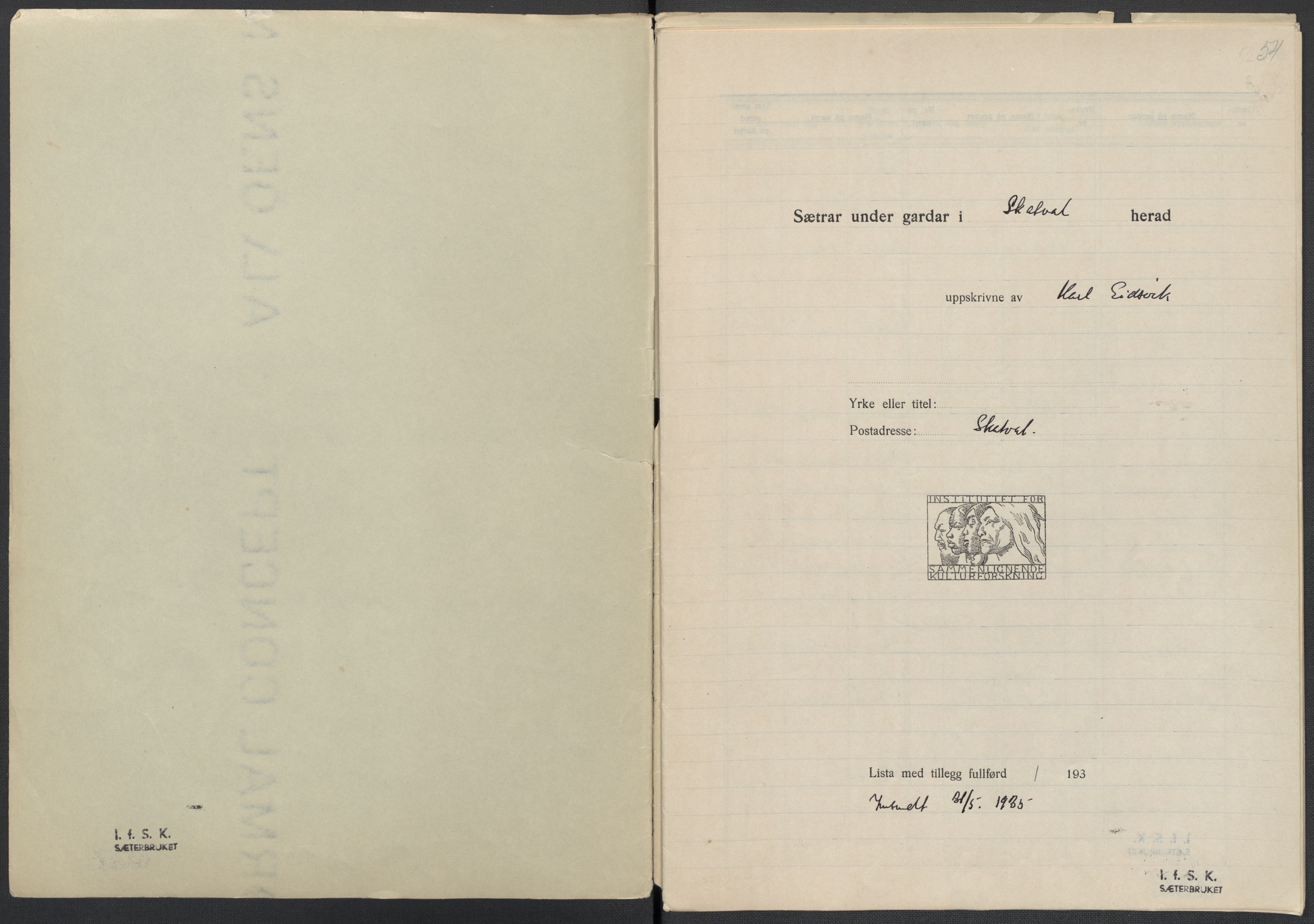 Instituttet for sammenlignende kulturforskning, AV/RA-PA-0424/F/Fc/L0015/0001: Eske B15: / Nord-Trøndelag (perm XLII), 1933-1938, s. 54